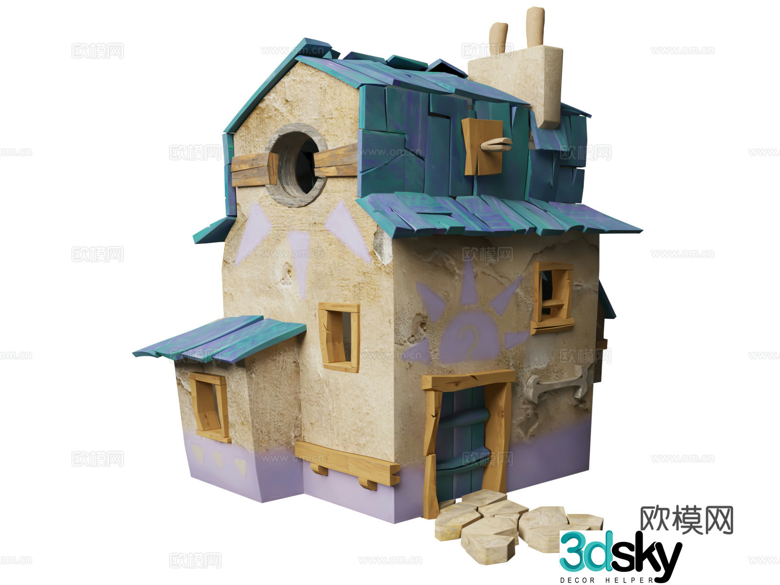 Cartoon house stylized architecture stylized scene q version of architecture 3d model