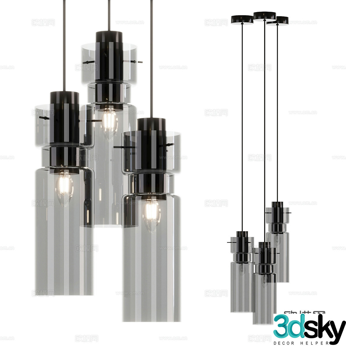 Modern Italian minimalist decorative hanging line lamp 3d model