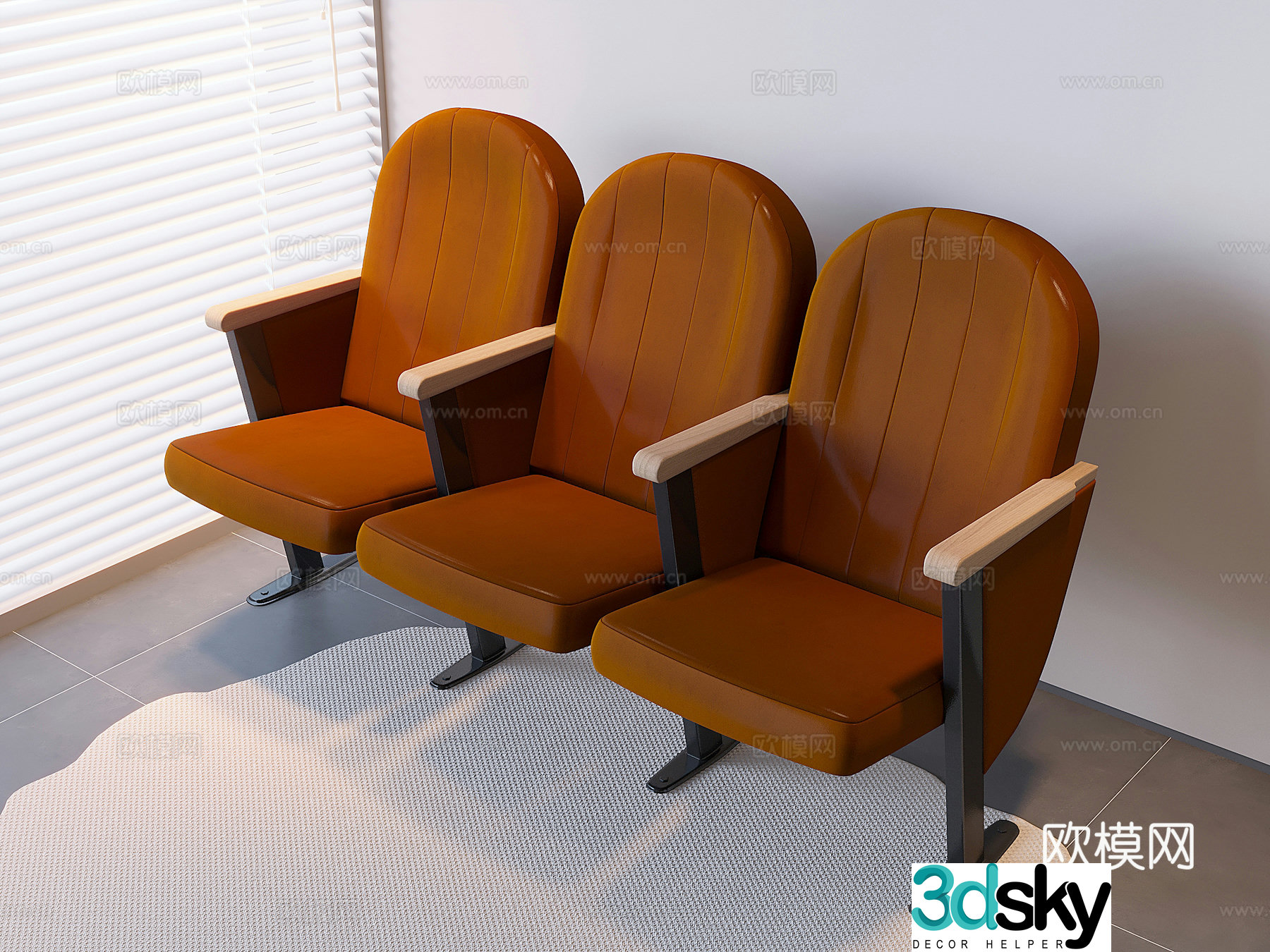 Public leisure sofa seats seating area row chairs waiting chairs backrest chairs rest chairs 3D model