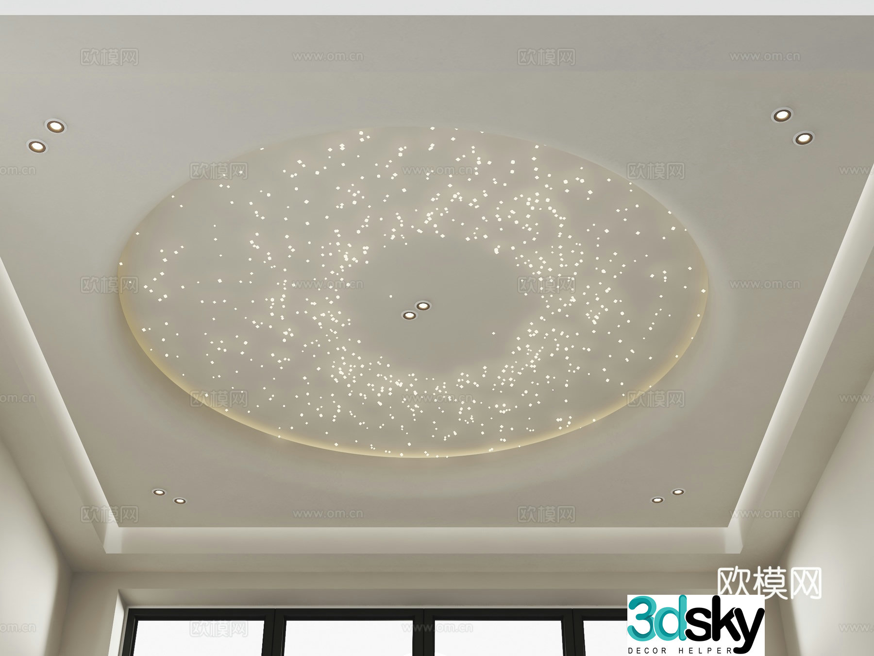 House-silent style ceiling round shape ceiling fiber optic lamp ceiling starry sky ceiling creamy ceiling 3D model