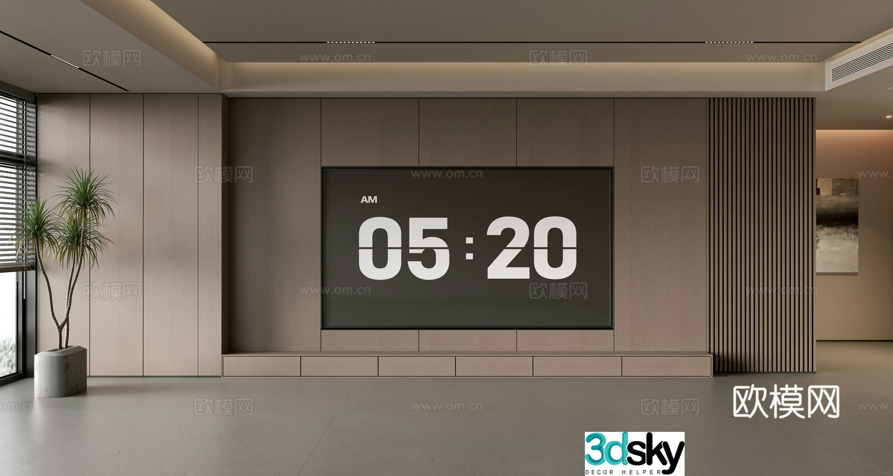 Modern Italian TV background wall modern ornament balcony cabinet living room cabinet wood veneer background wall 3d model