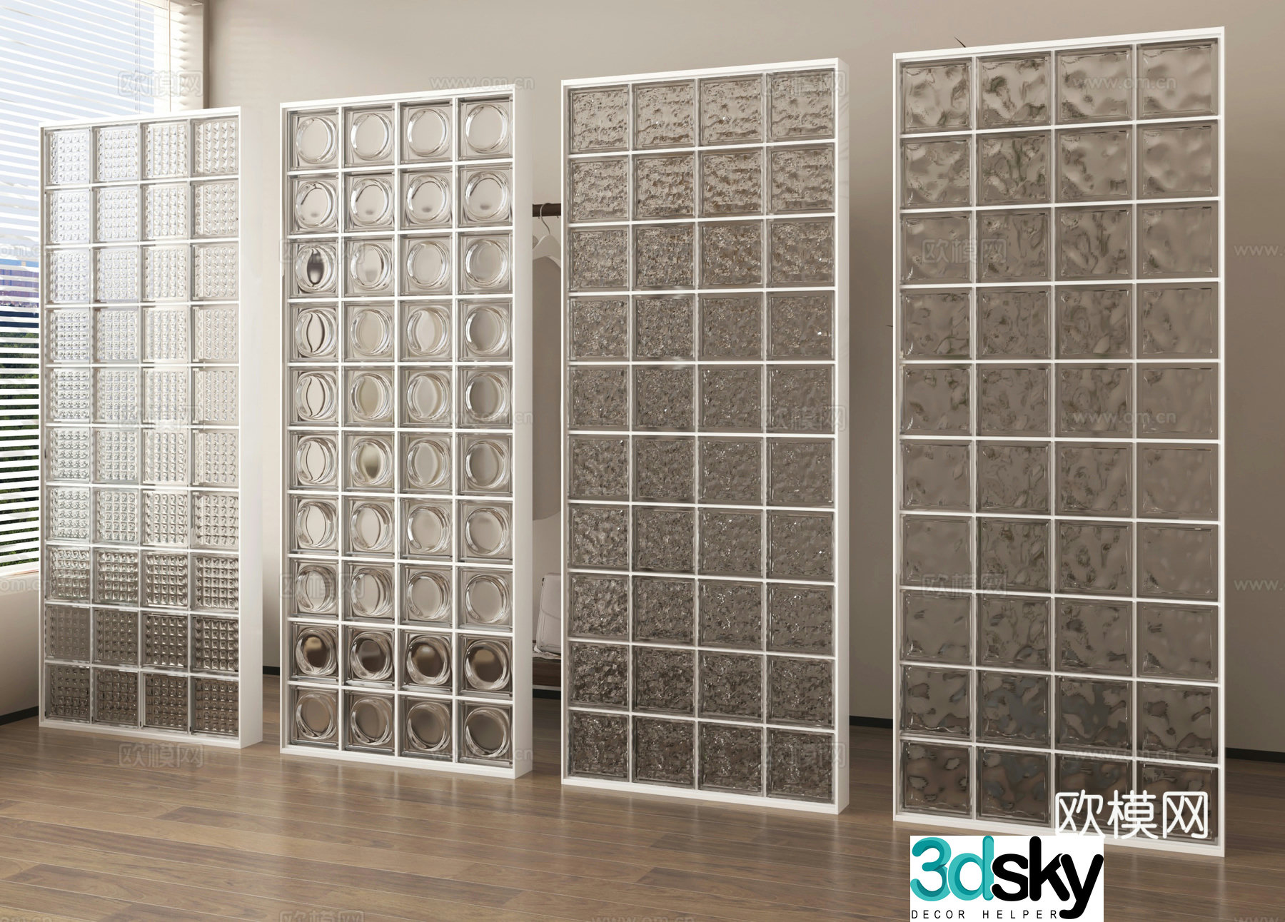 Glass screen partition glass brick 3d model