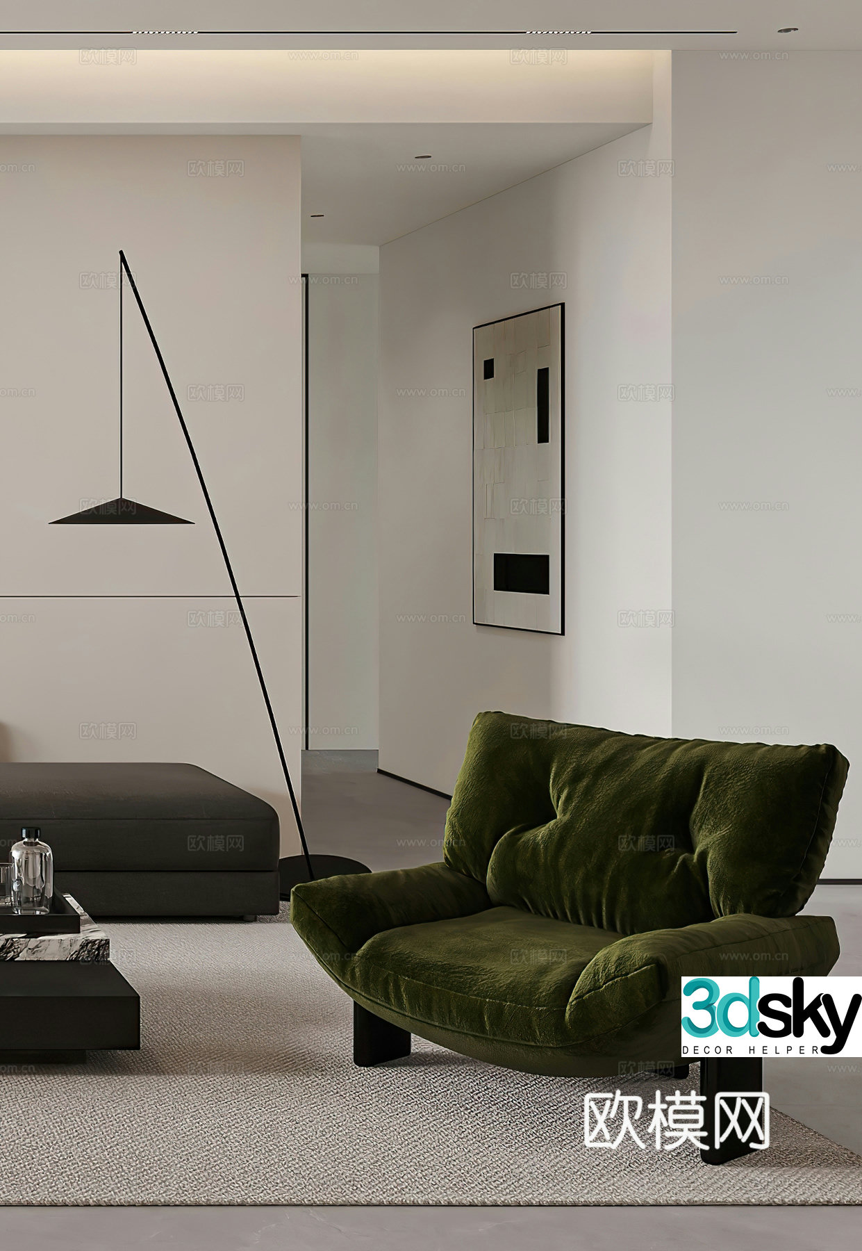 Modern leisure chair floor lamp side table corner table single sofa simple French leisure chair 3d model