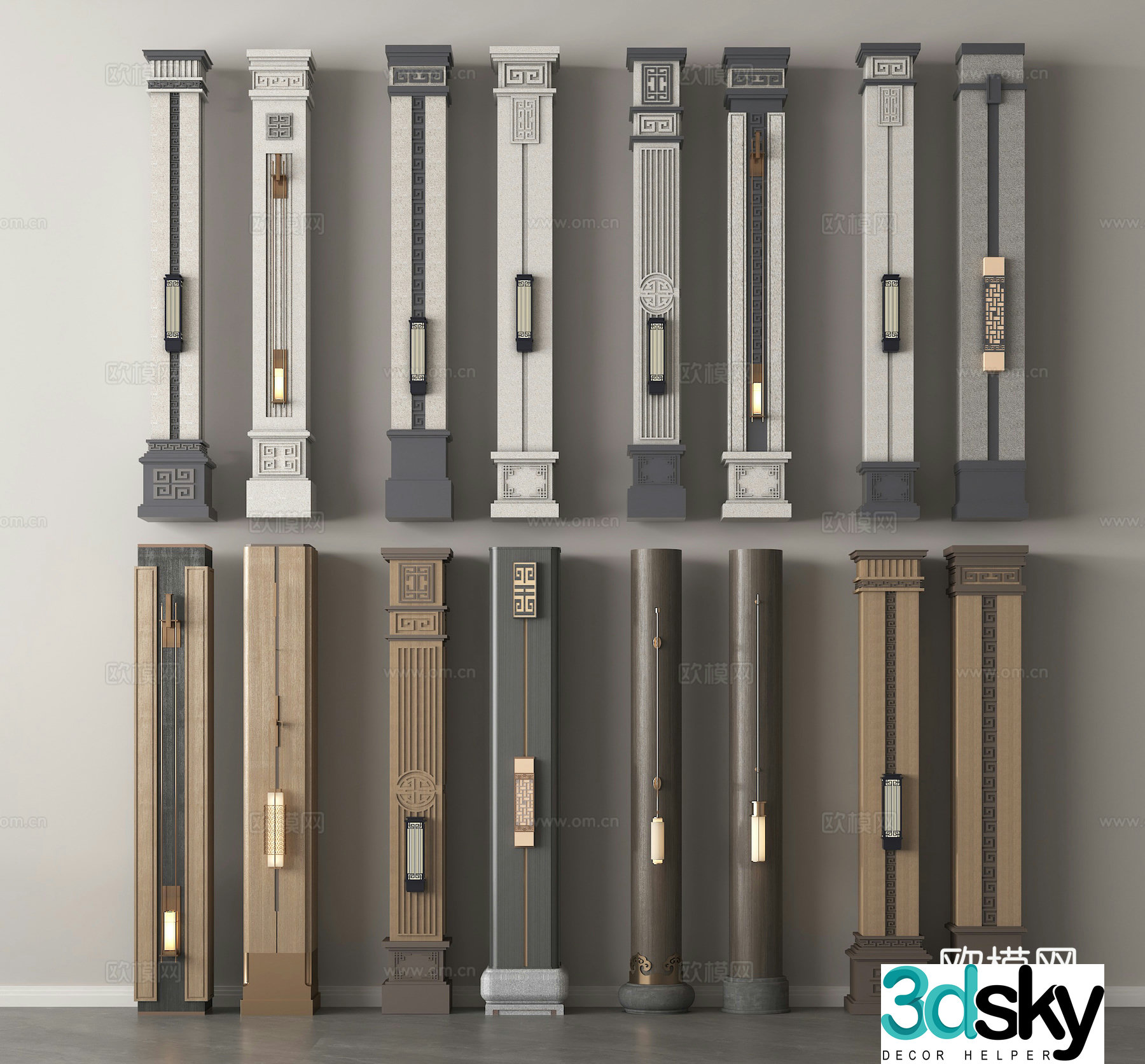 New Chinese column door column gypsum column angle column 3D model