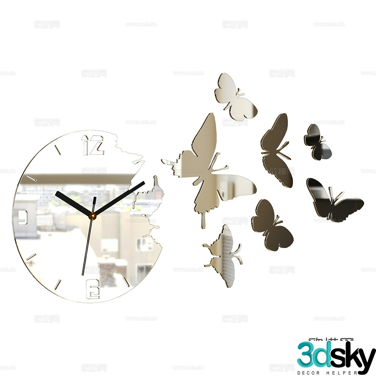 Modern light luxury SRBERNE butterfly clock 3d model