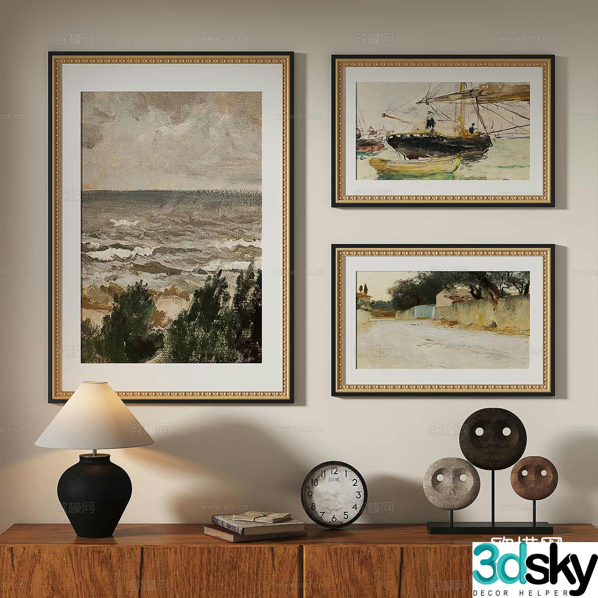 French retro medieval nordic light luxury abstract decorative painting 3d model
