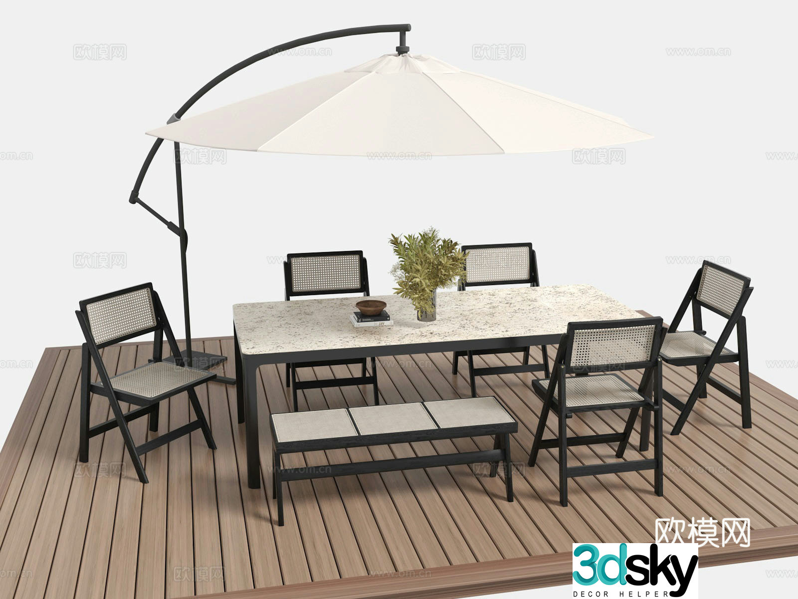 Outdoor leisure table chair dining table chair parasol 3d model