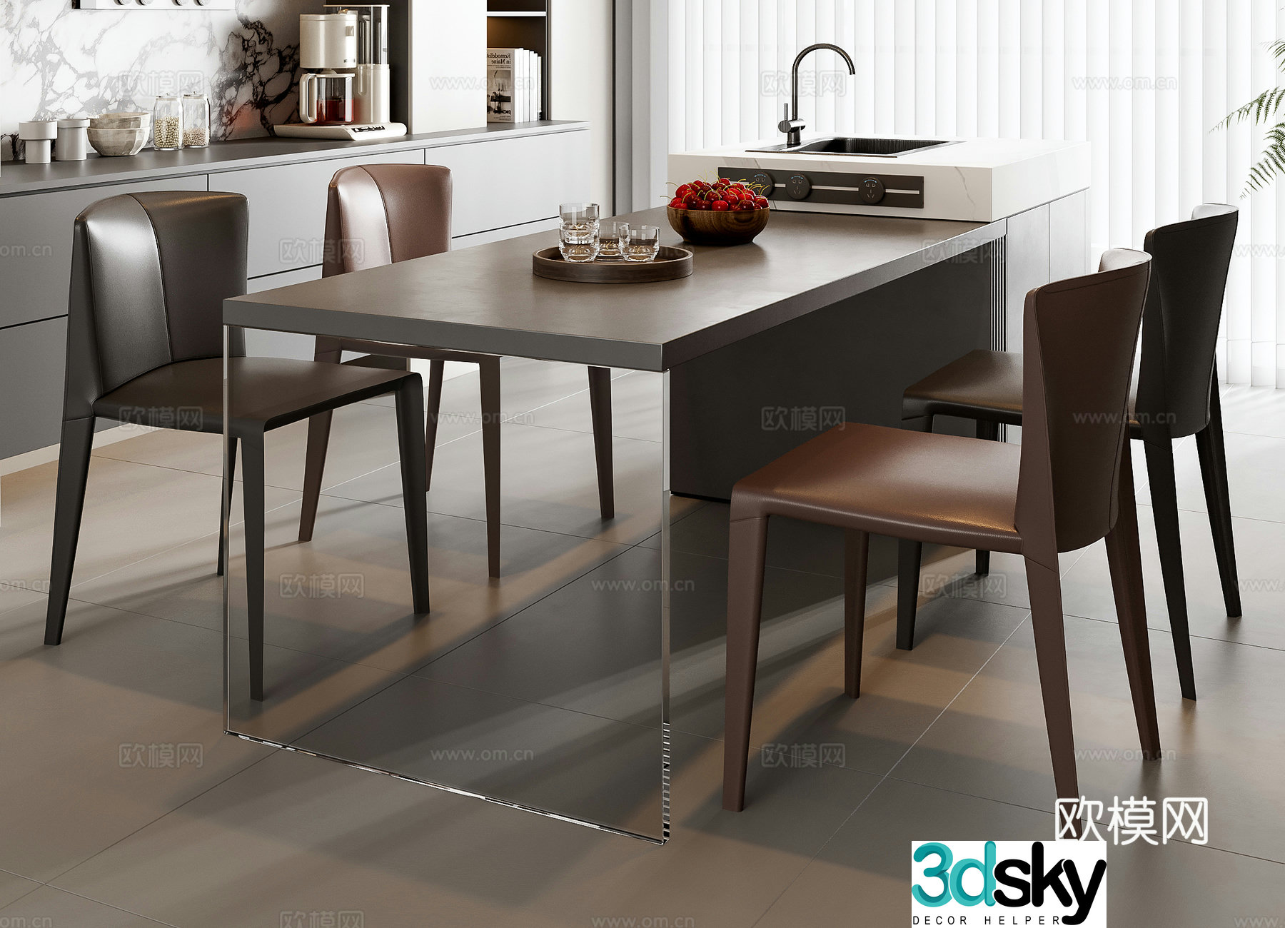 Modern dining table and chair combination 3D model