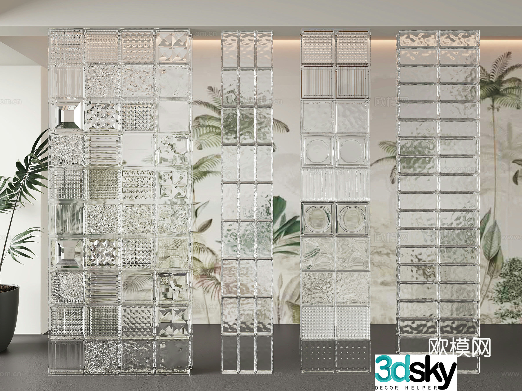 Modern glass brick partition 3d model