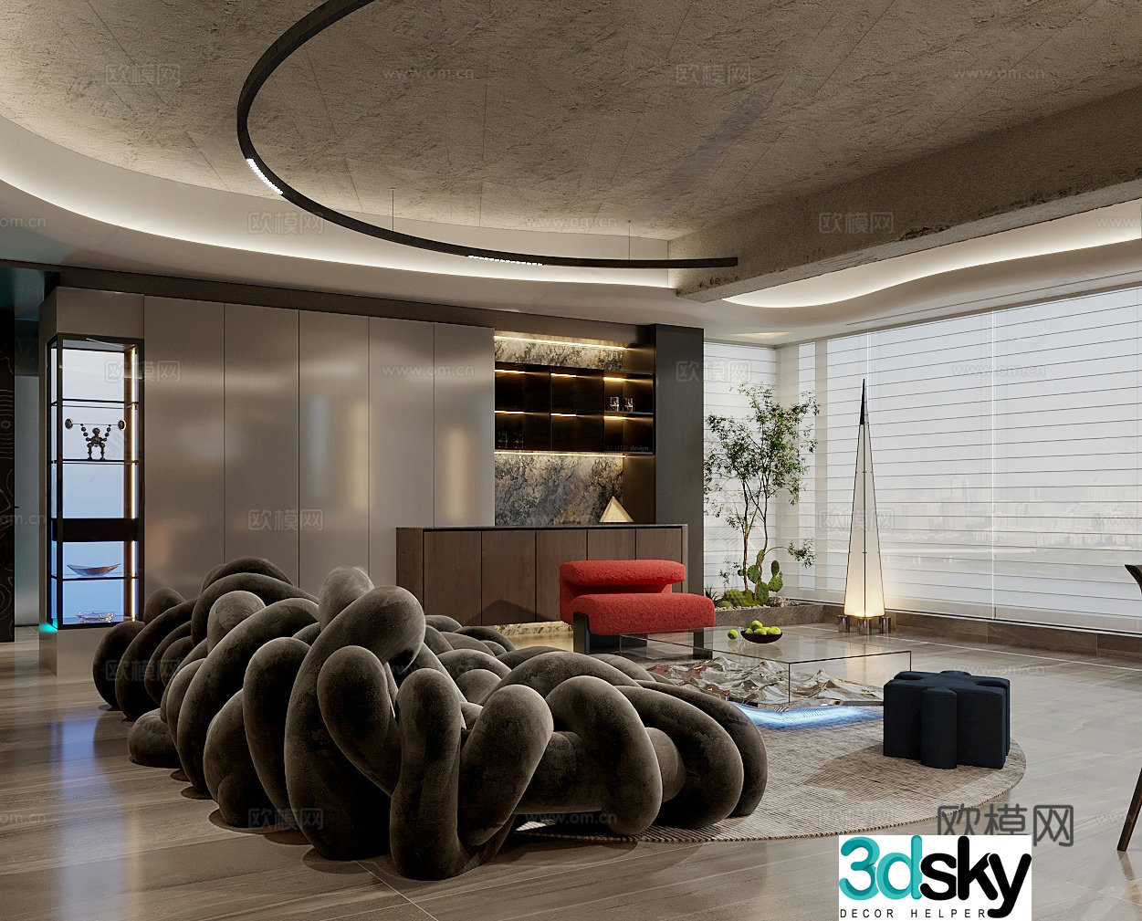 Industrial Italian home living room Italian sofa coffee table combination Decoration cabinet Indoor viewing Floor lamp 3D model