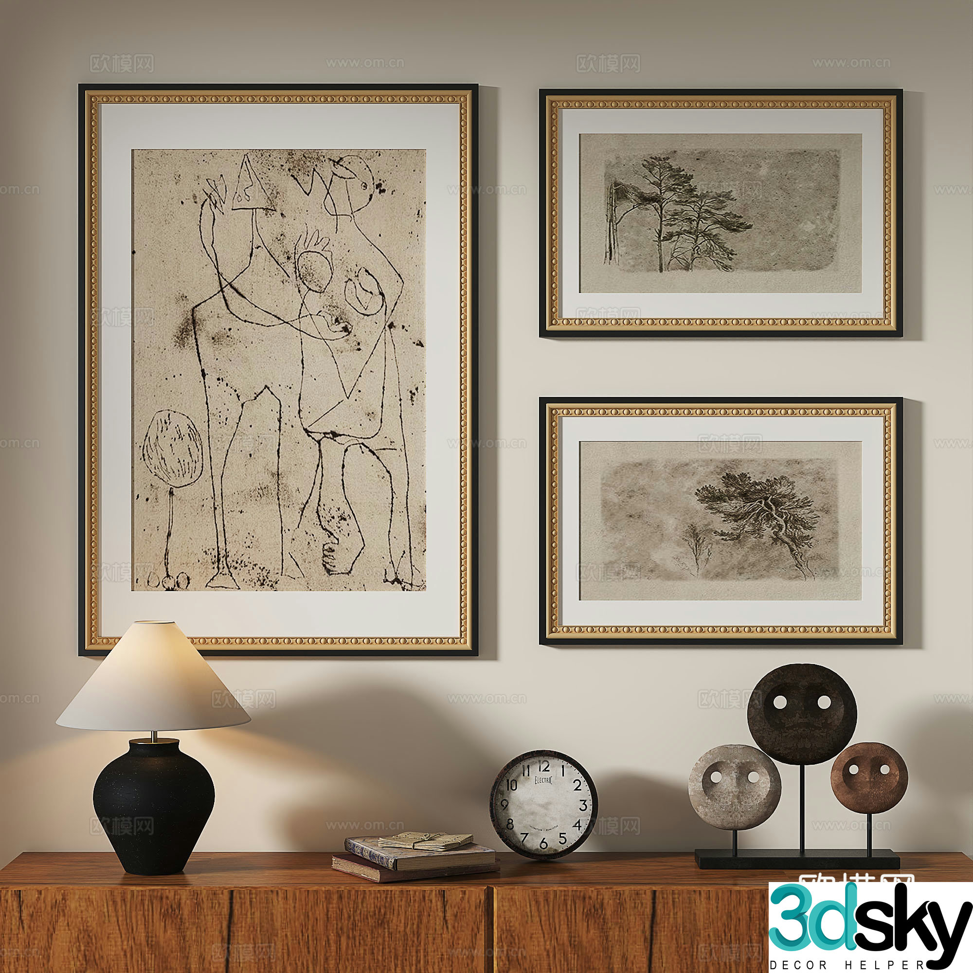 French retro medieval nordic light luxury abstract decorative painting 3d model