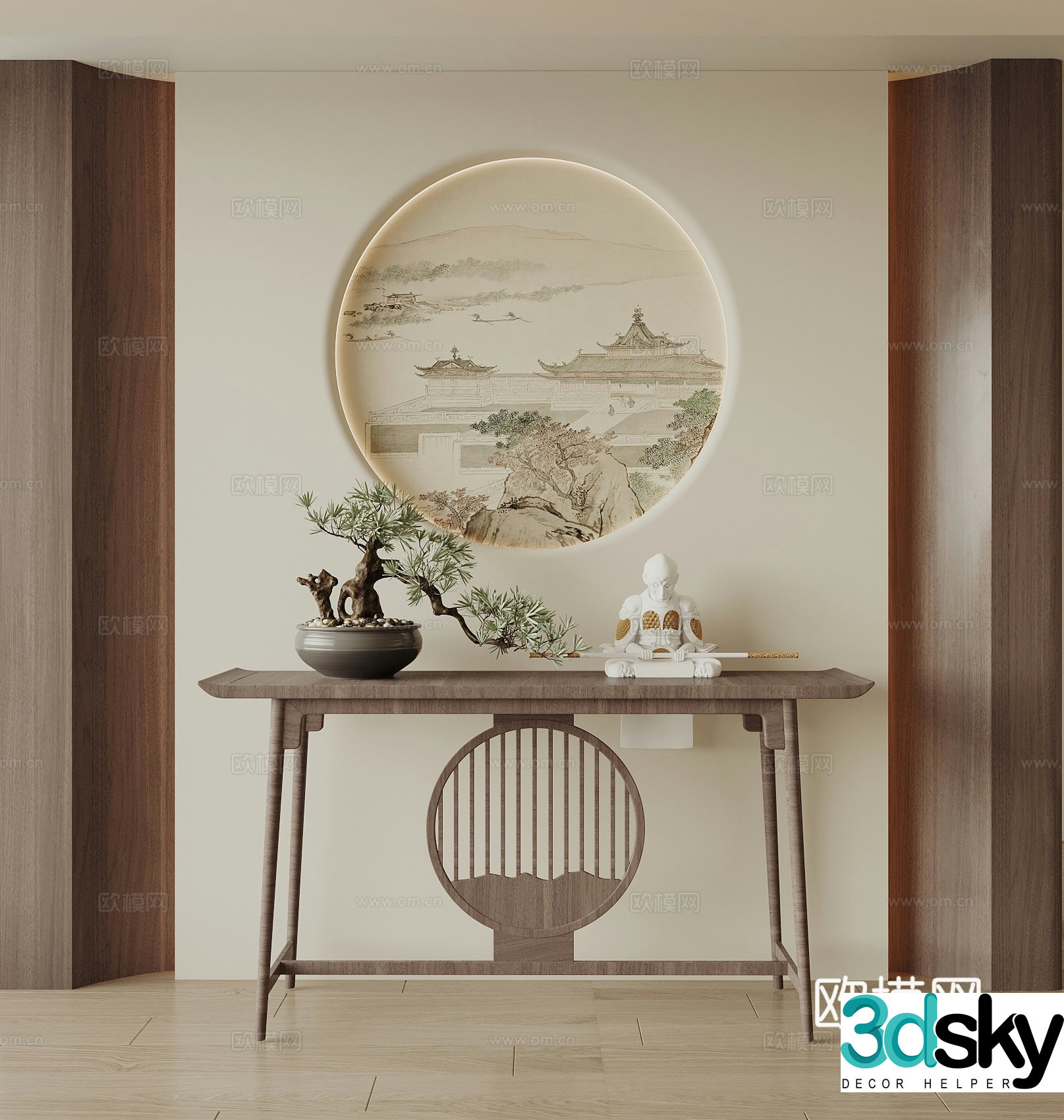 New Chinese style end viewing platform end viewing table end viewing cabinet entrance cabinet potted 3D model
