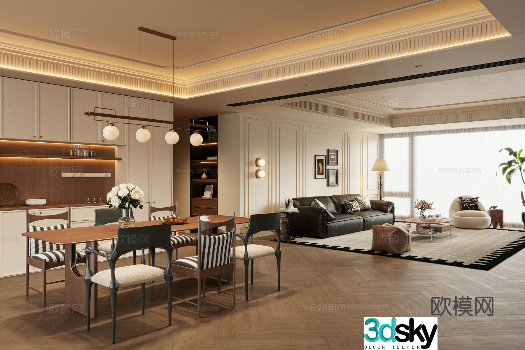 French medieval style living room sofa and coffee table combination sideboard dining table and chair combination leisure chair 3D model