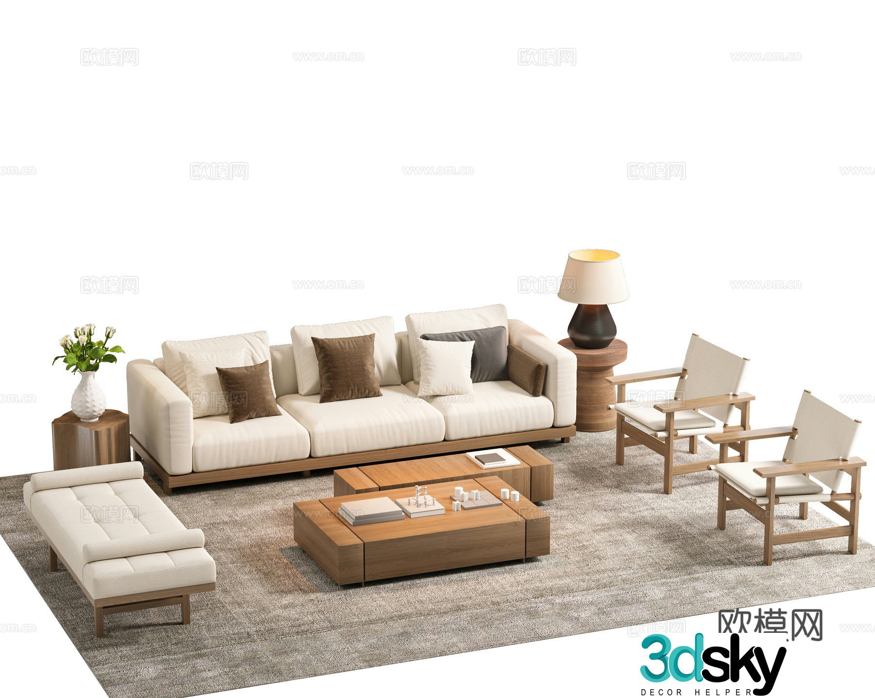 New Chinese sofa coffee table combination single imperial concubine couch stool books office three-person sofa 3D model