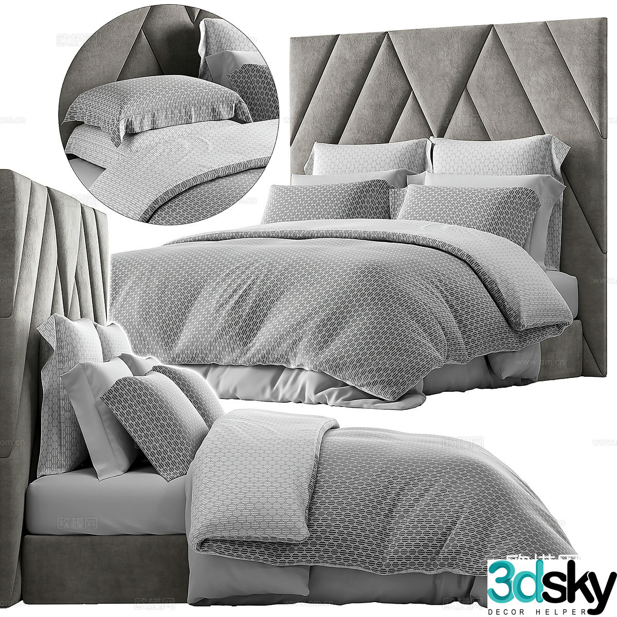 Modern Togas Party Fabric Double Bed 3D Model