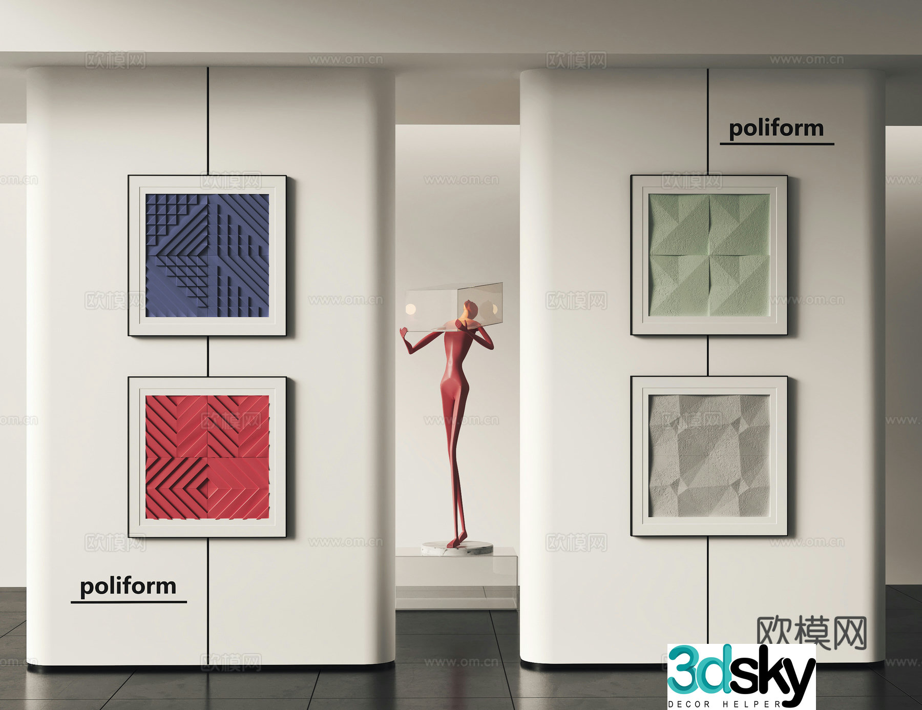 Modern decorative hanging painting combination 3D model