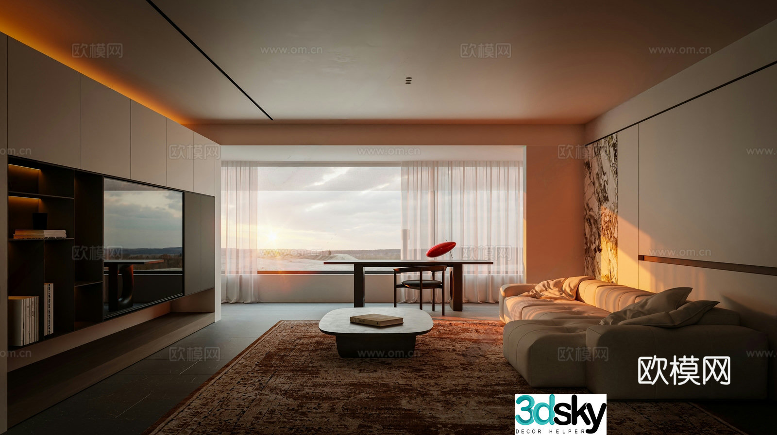 Modern minimalist home living room horizontal hall large flat floor living room villa living room minimalist sofa tea 3D model