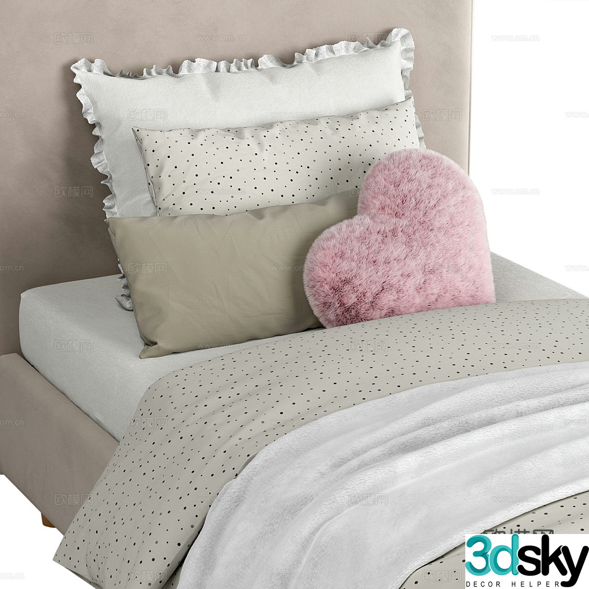 Modern cream style fabric children’s bed 3D model