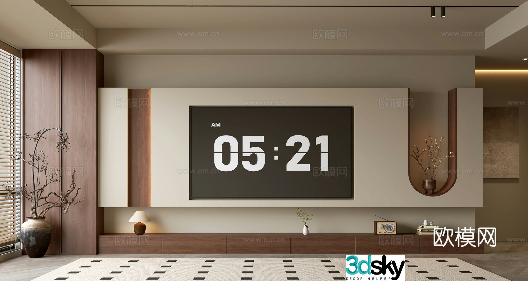 Wasabi Middle Style TV Background TV Cabinet Song style TV Background Wall Wasabi Life Room Ornament 3D Model