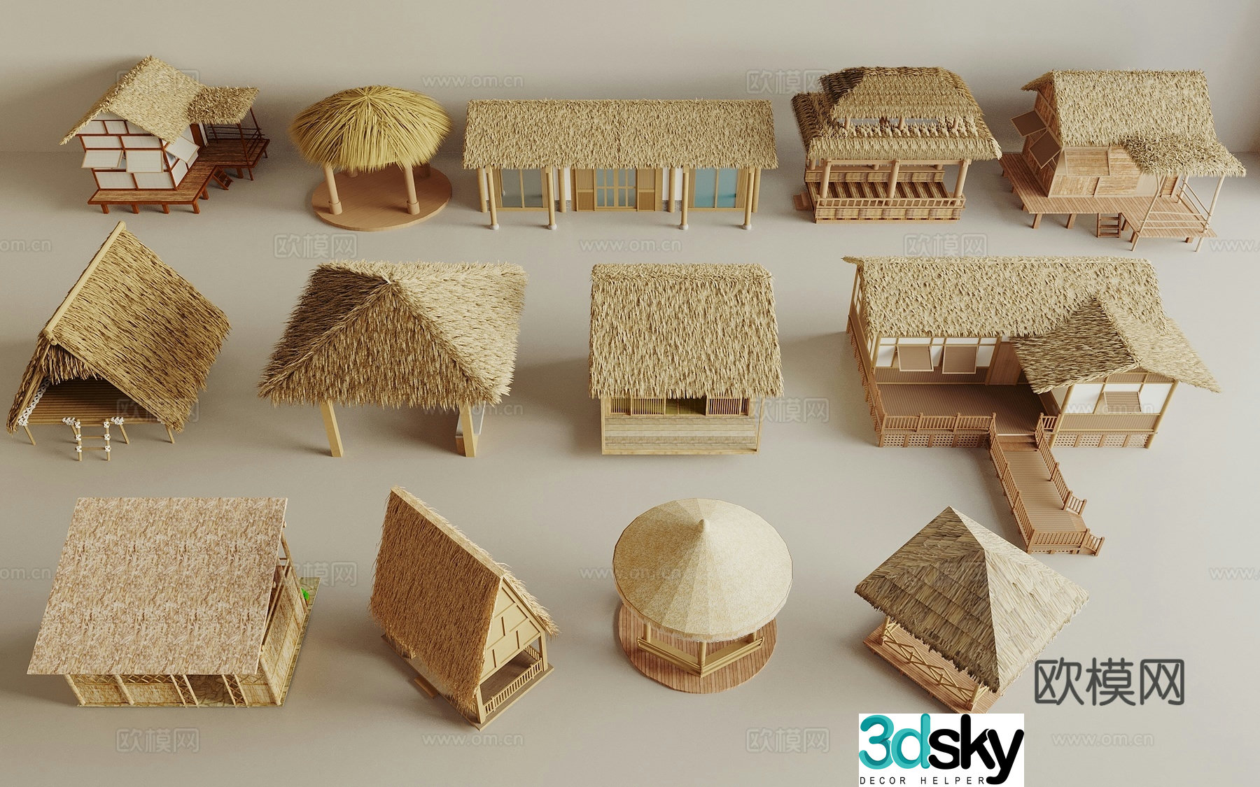 New Chinese thatched hut pavilion rural pavilion 3D model
