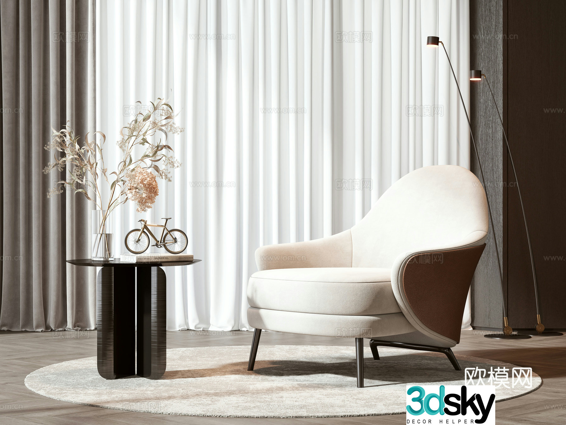 Simple European leisure chair coffee table combination 3D model