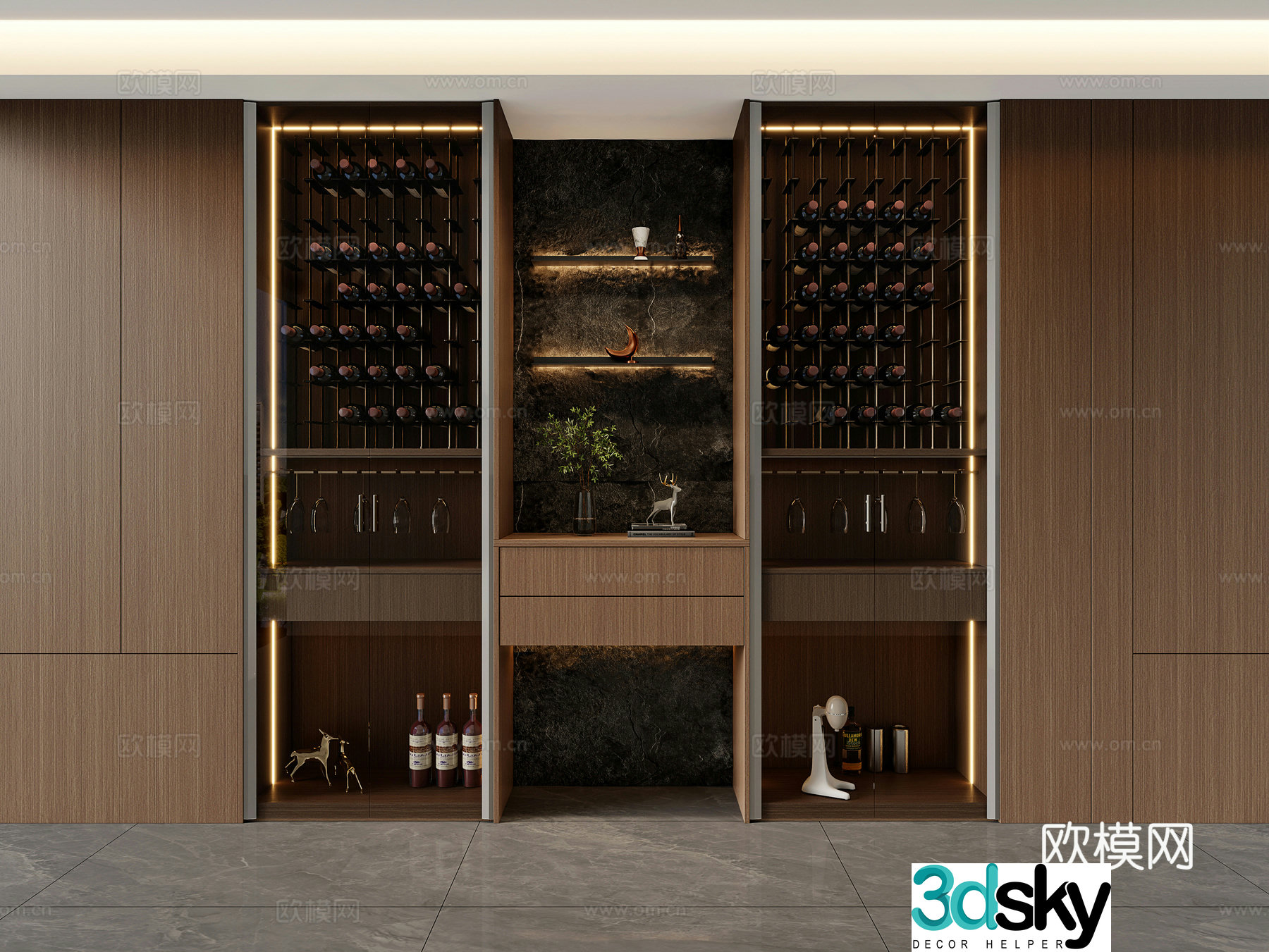 Modern Italian glass wine cabinet glass decoration cabinet glass wine cabinet hardware 3D model