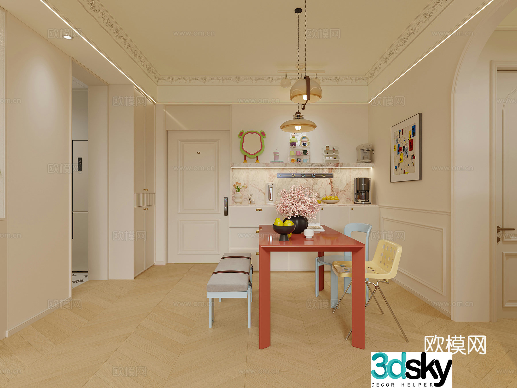 French dopamine living and dining room 3D model