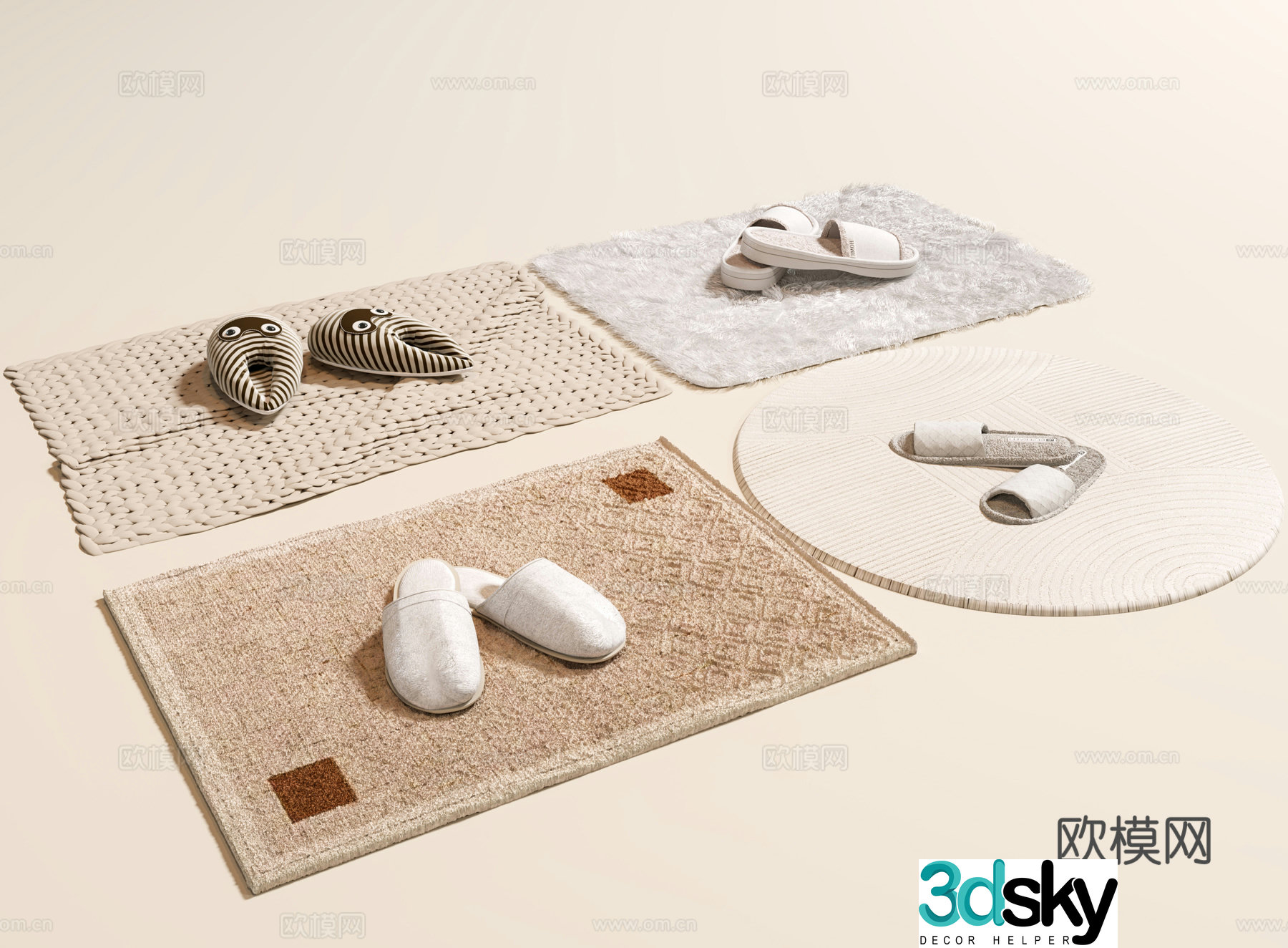 Slippers Hotel slippers Casual cloth slippers Frozen carpet Bathroom slippers Carpet 3d model