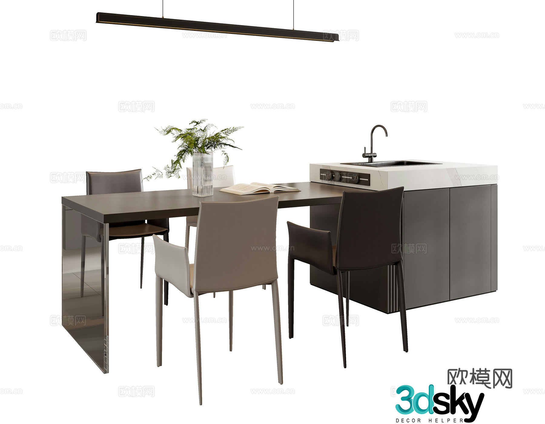 Modern dining table and chair combination 3D model