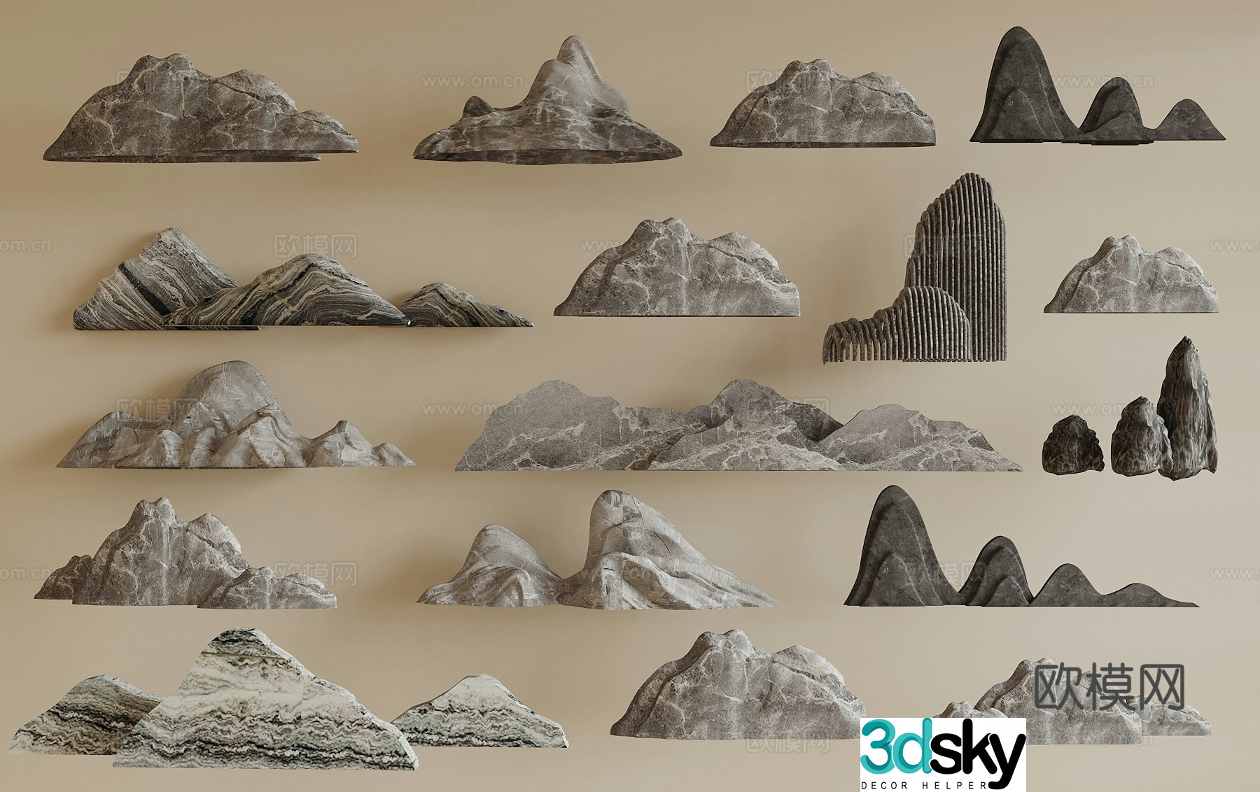 New Chinese-style snow wave stone rockery stone Taishan stone landscape stone 3D model