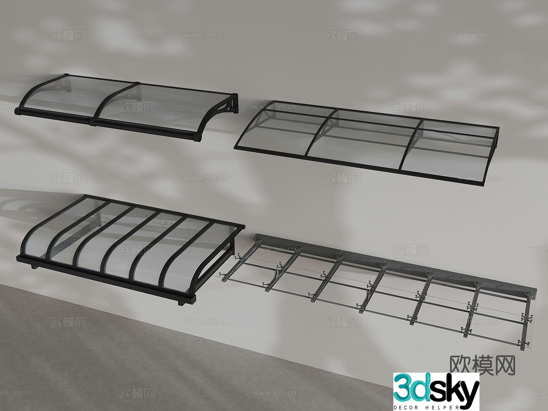 Glass awning steel structure outdoor awning sun protection shed 3D model
