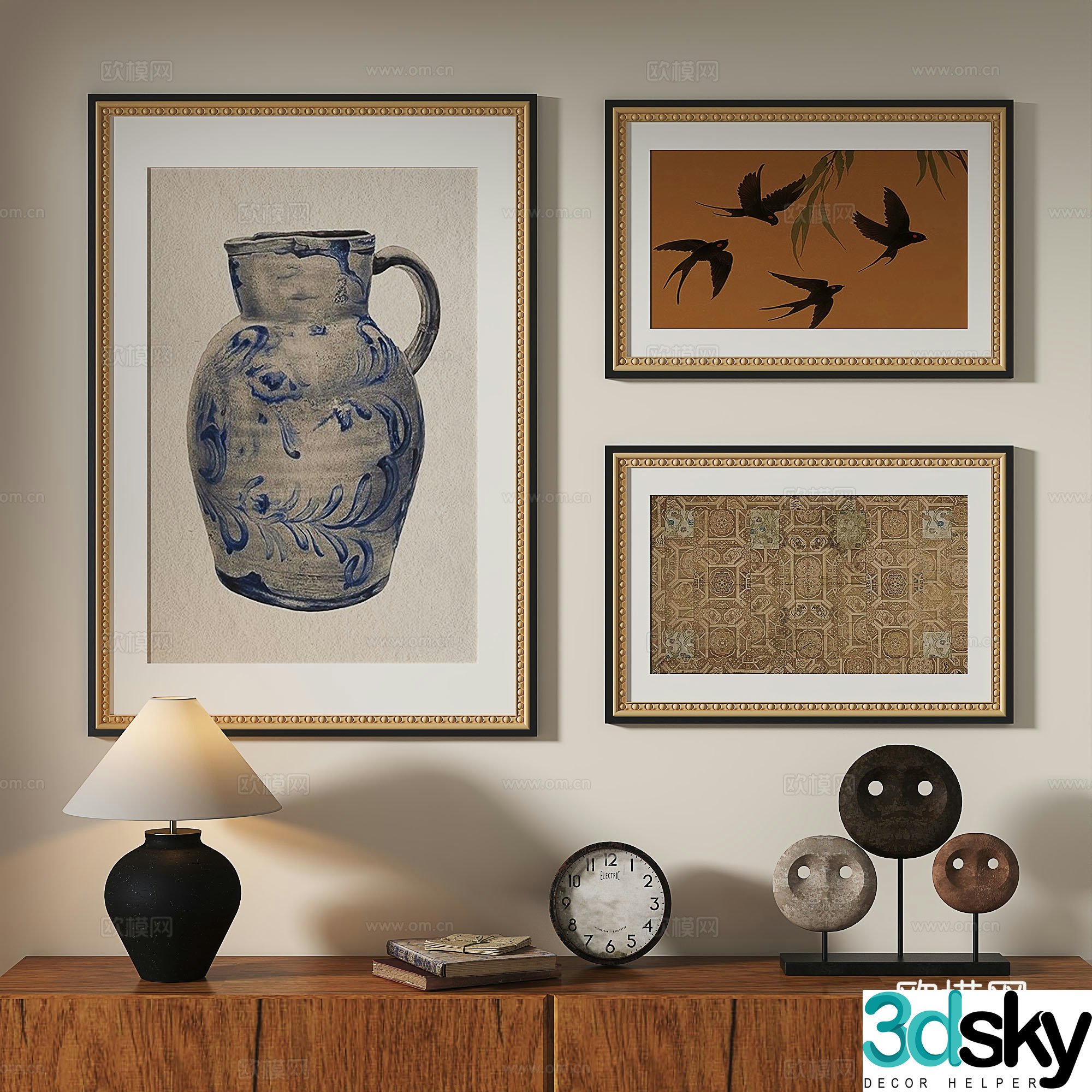 French retro medieval nordic light luxury abstract decorative painting 3d model