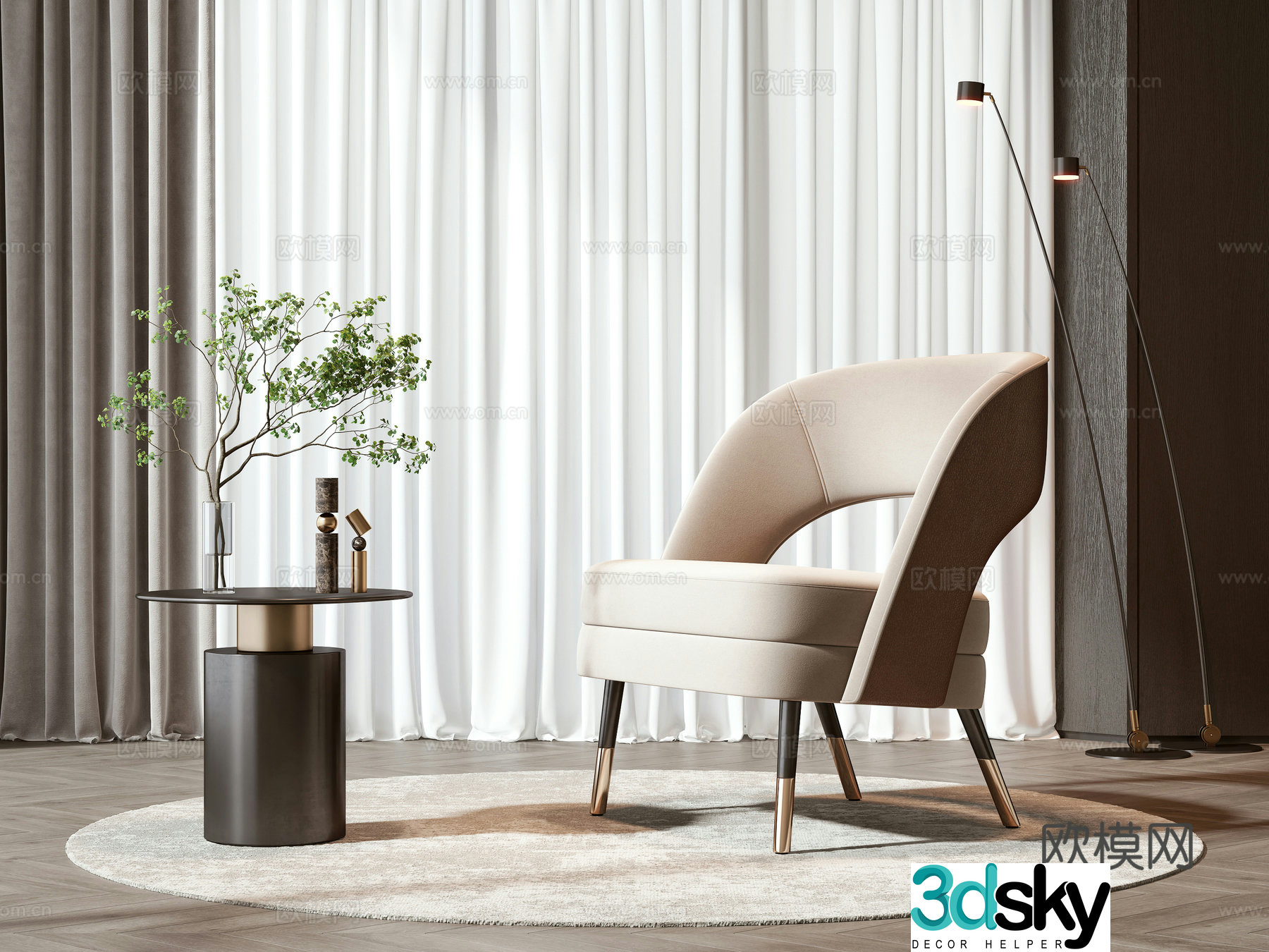 Simple European leisure chair coffee table combination 3D model