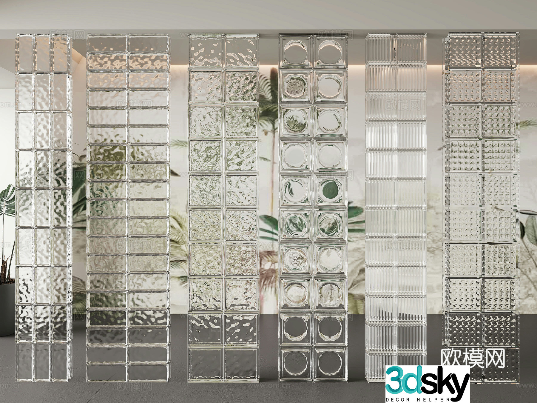 Modern glass brick partition screen 3d model