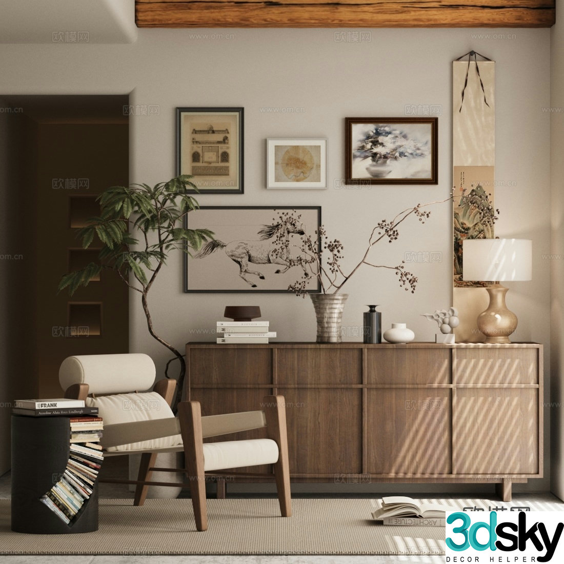 Washi leisure chair chest of drawers hanging paintings 3D model