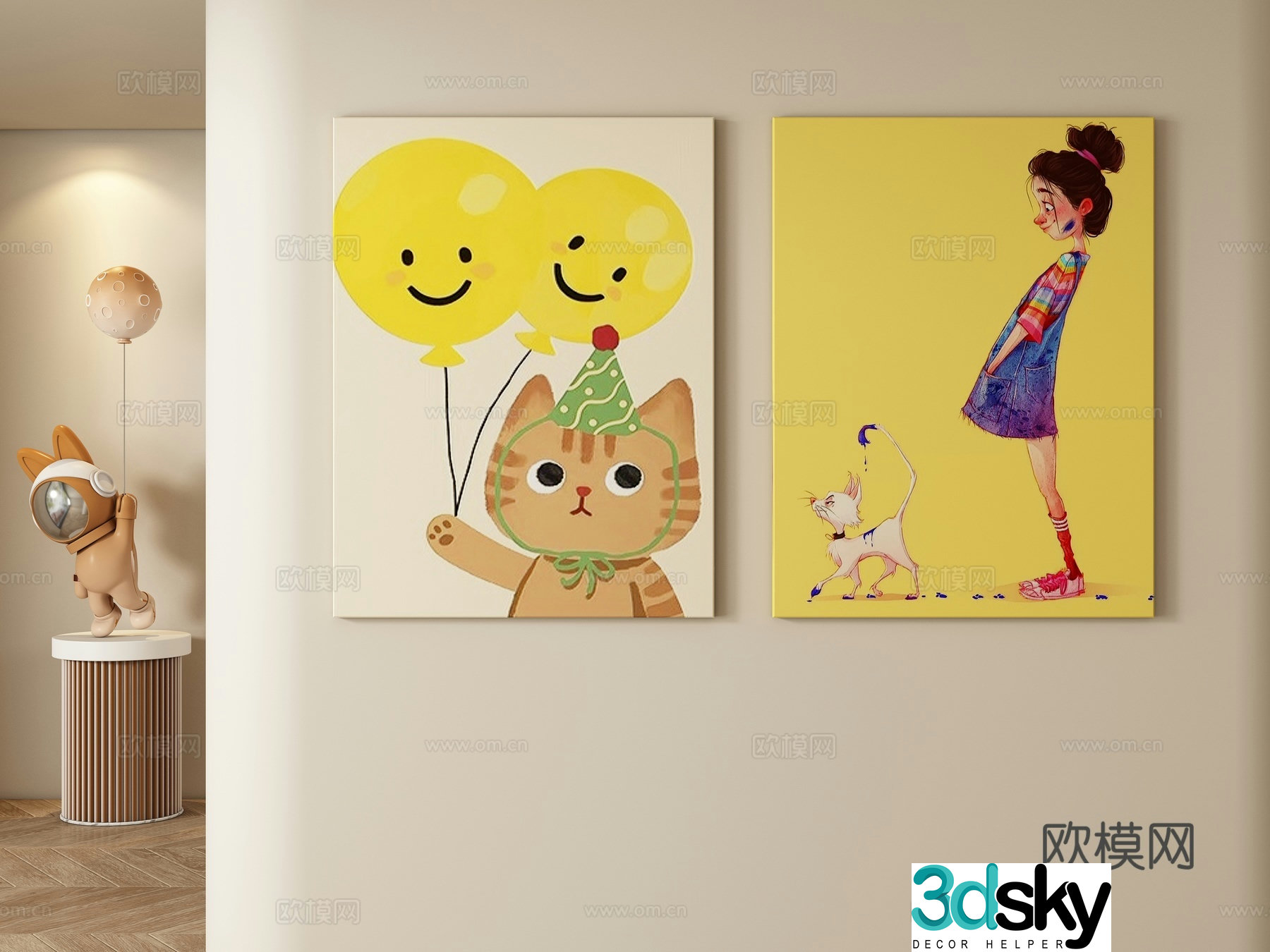 Modern cream style decorative painting hanging painting 3d model