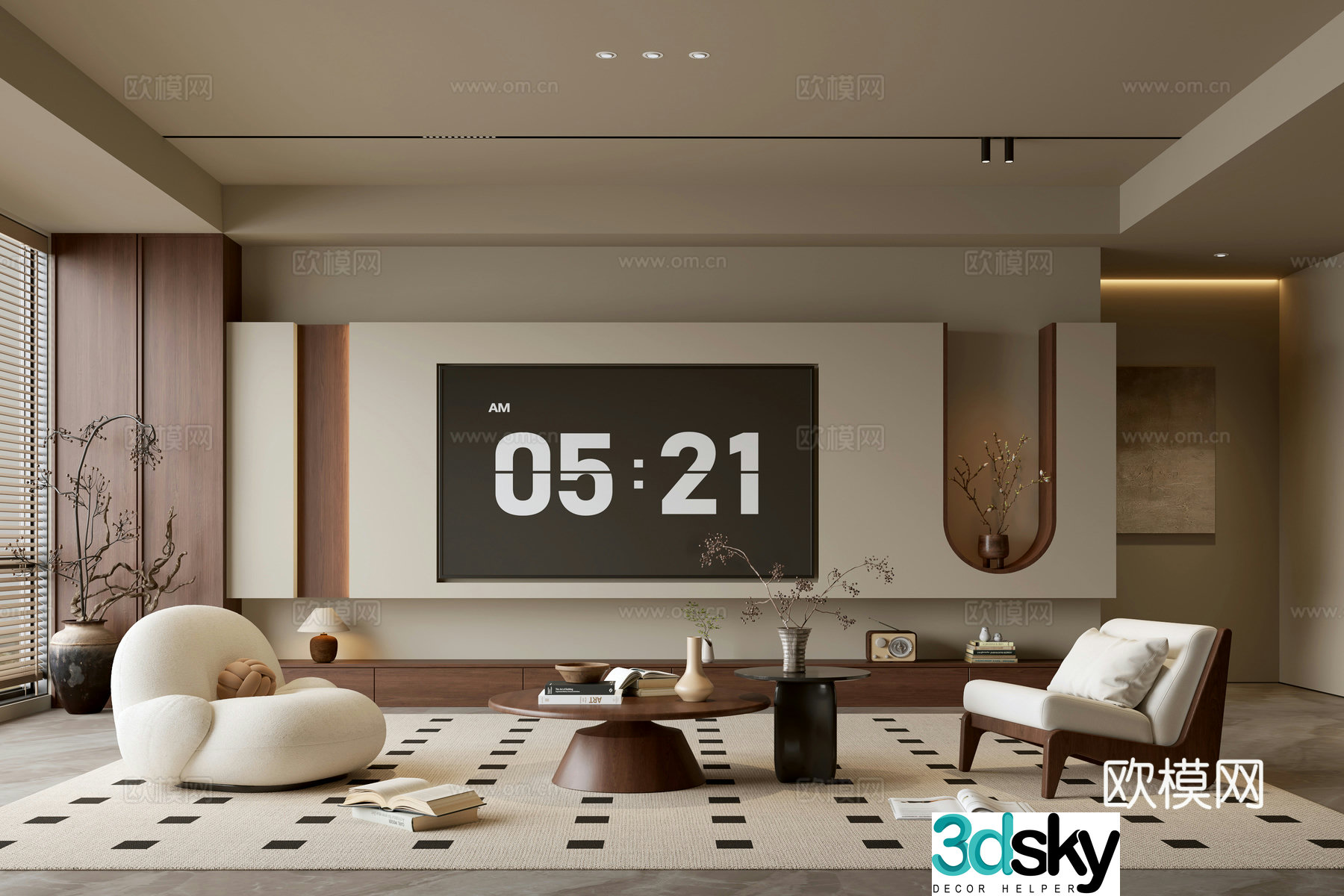 Middle-aged and silent living room Song style living room Light luxury TV background wall combination Coffee table Sofa combination 3D model