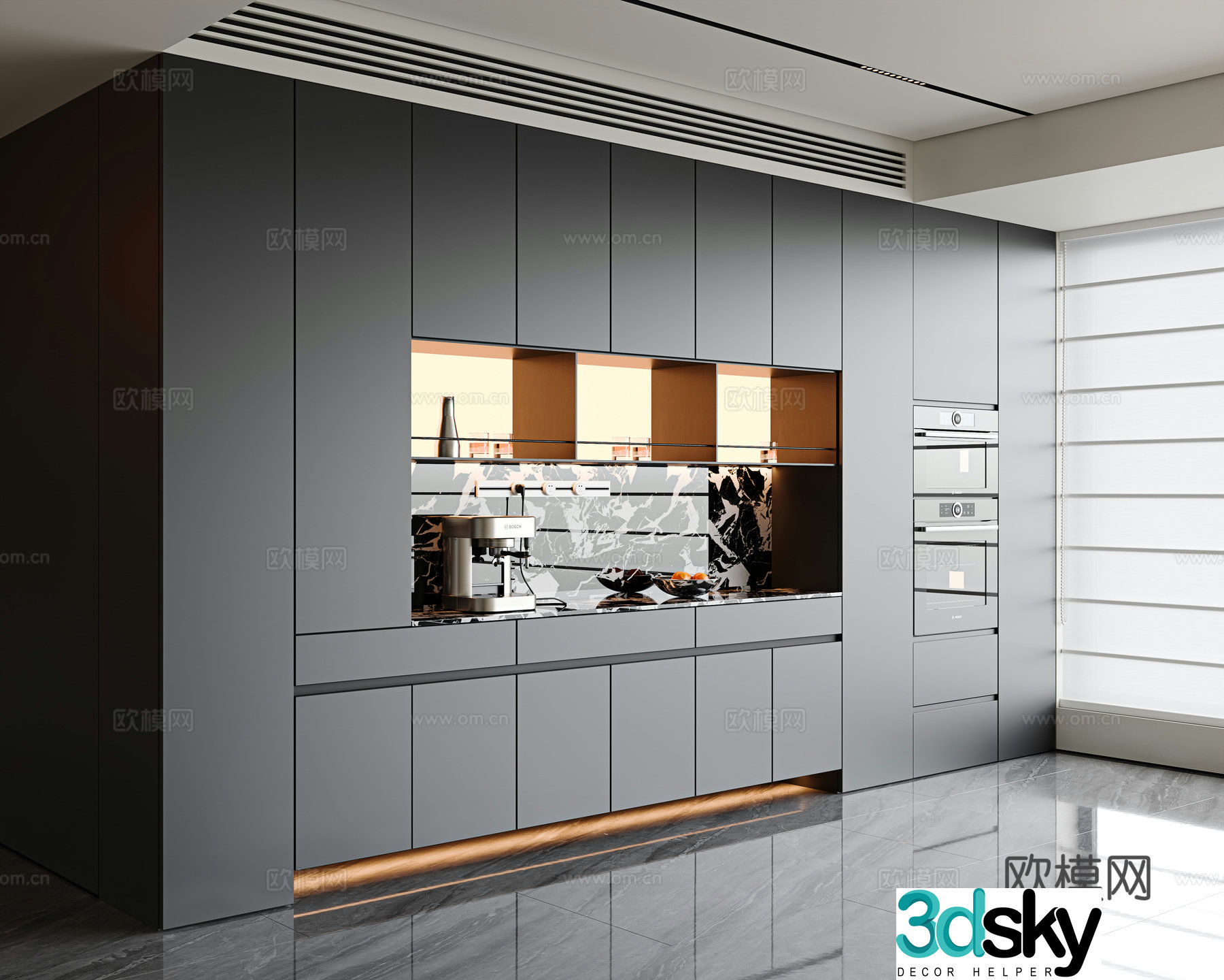 Italian sideboard wine cabinet meal sideboard high cabinet embedded steam oven household appliances 3D model