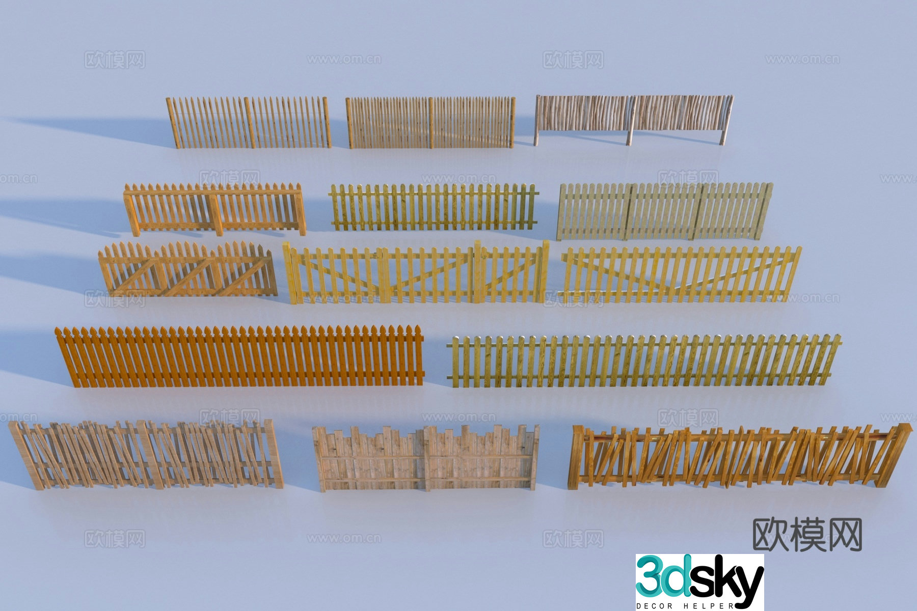 Modern rural wooden railing 3d model