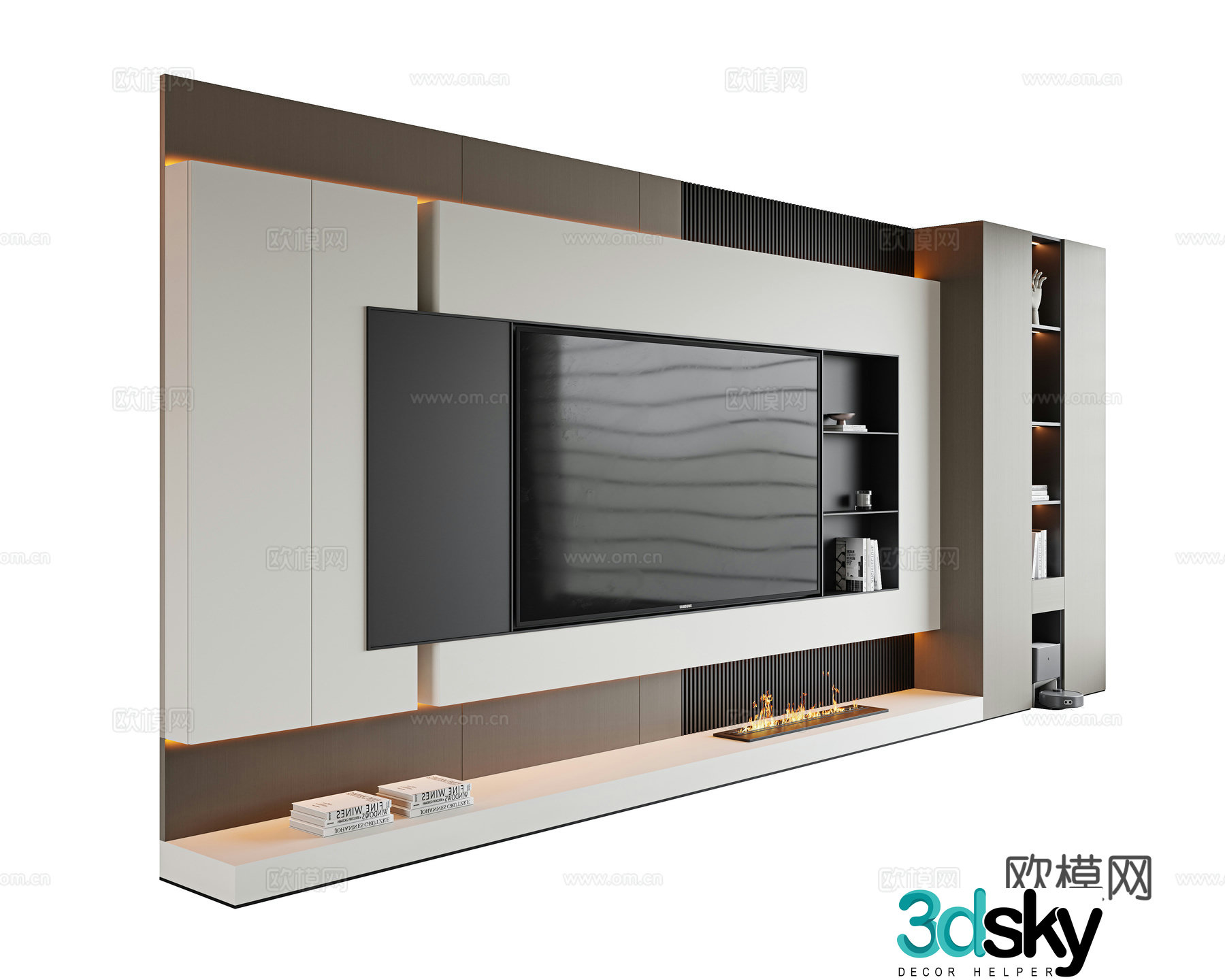 Italian TV background wall Hanging TV background wall Stone background wall Embedded TV wall Grid 3D model