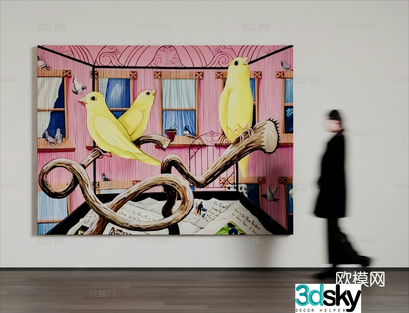 Modern art hanging painting oil painting photo frame woman 3d model