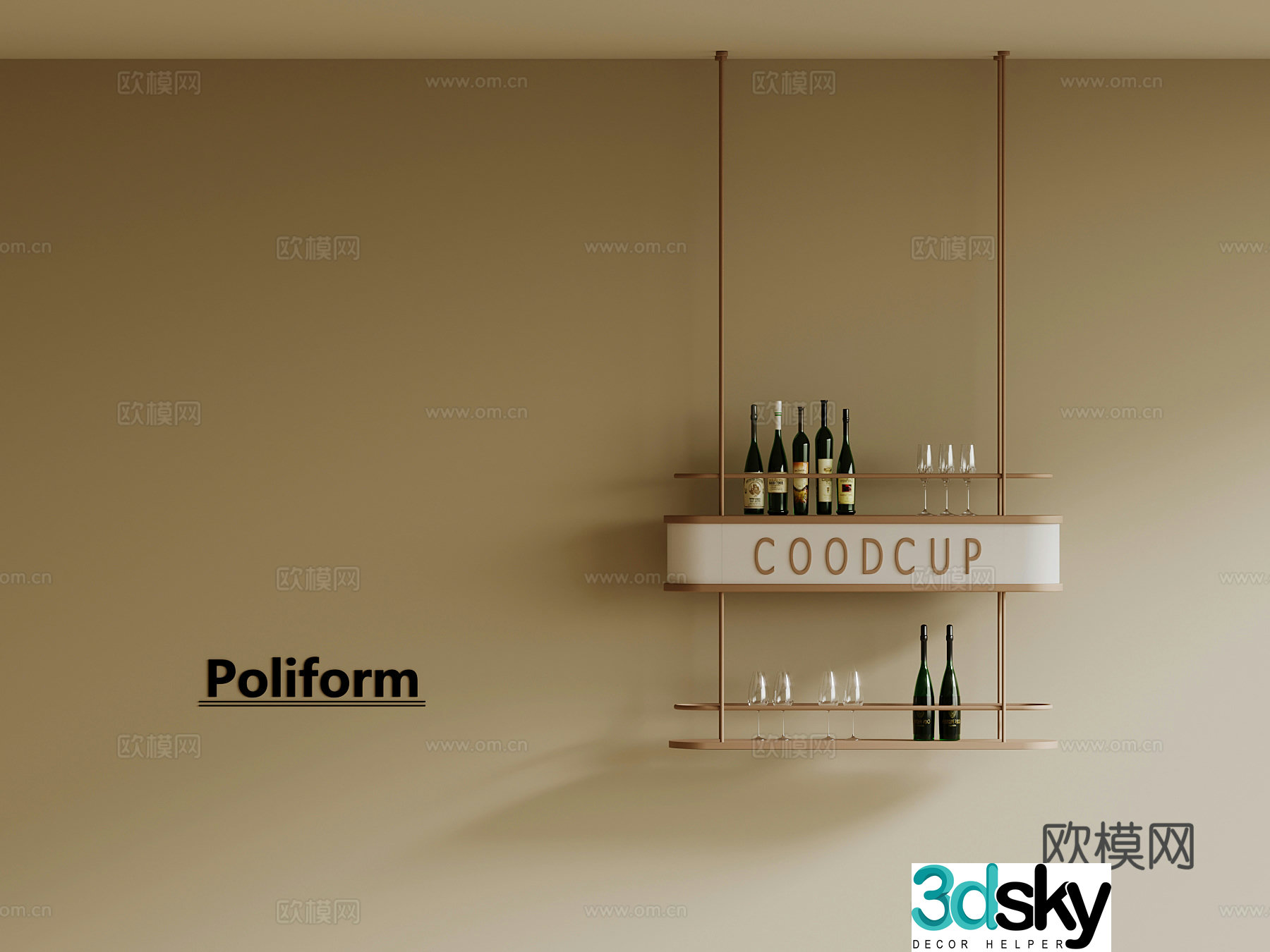 Modern wine rack wine bottle wine glass red wine foreign wine 3d model