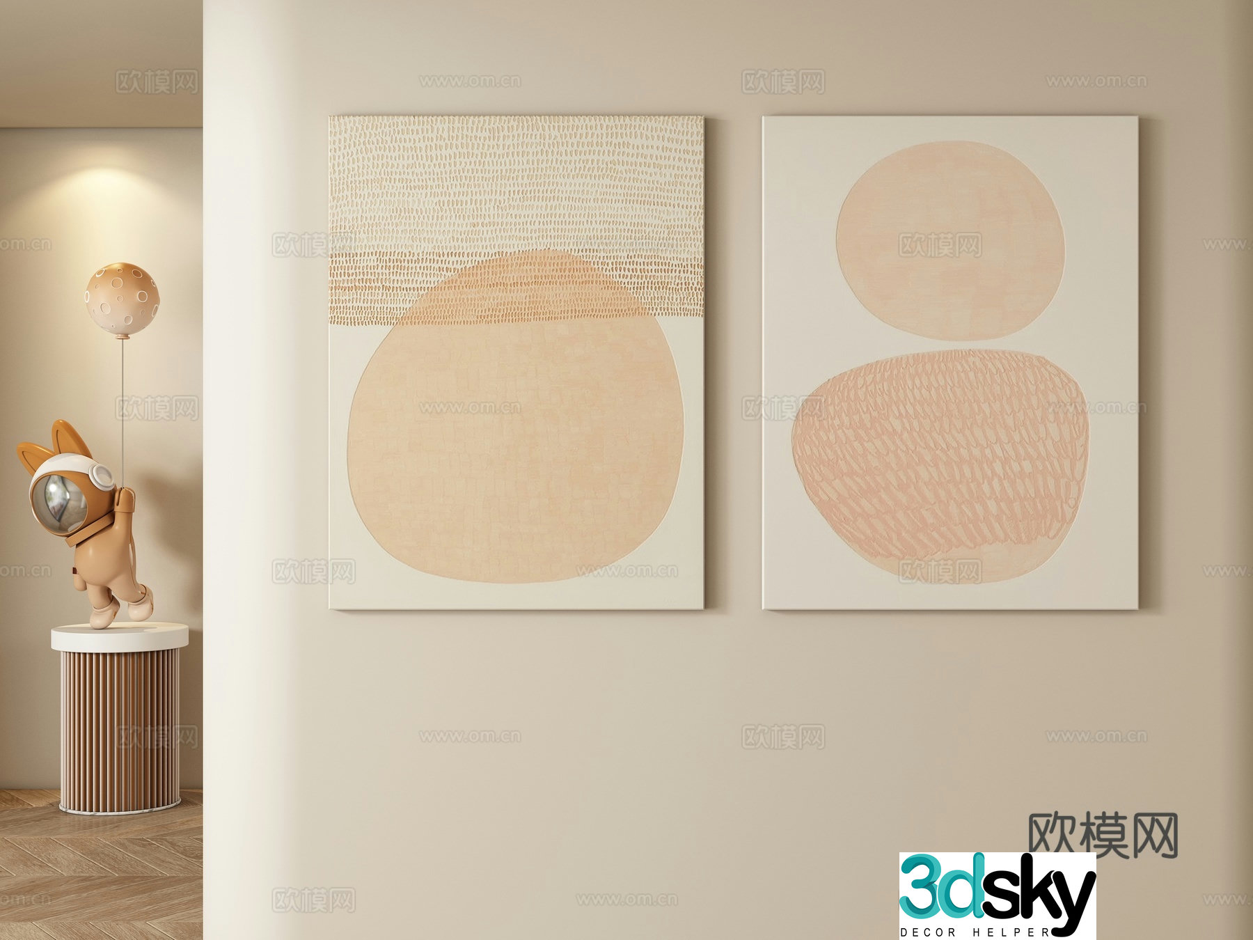 Modern cream style decorative painting hanging painting 3d model