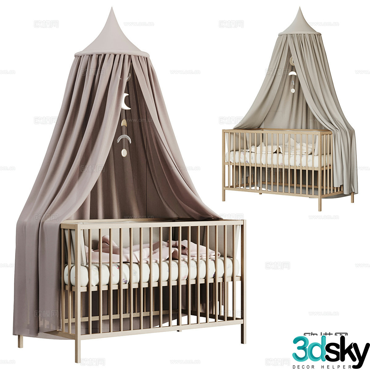 Modern creamy wind with canopy crib 3d model