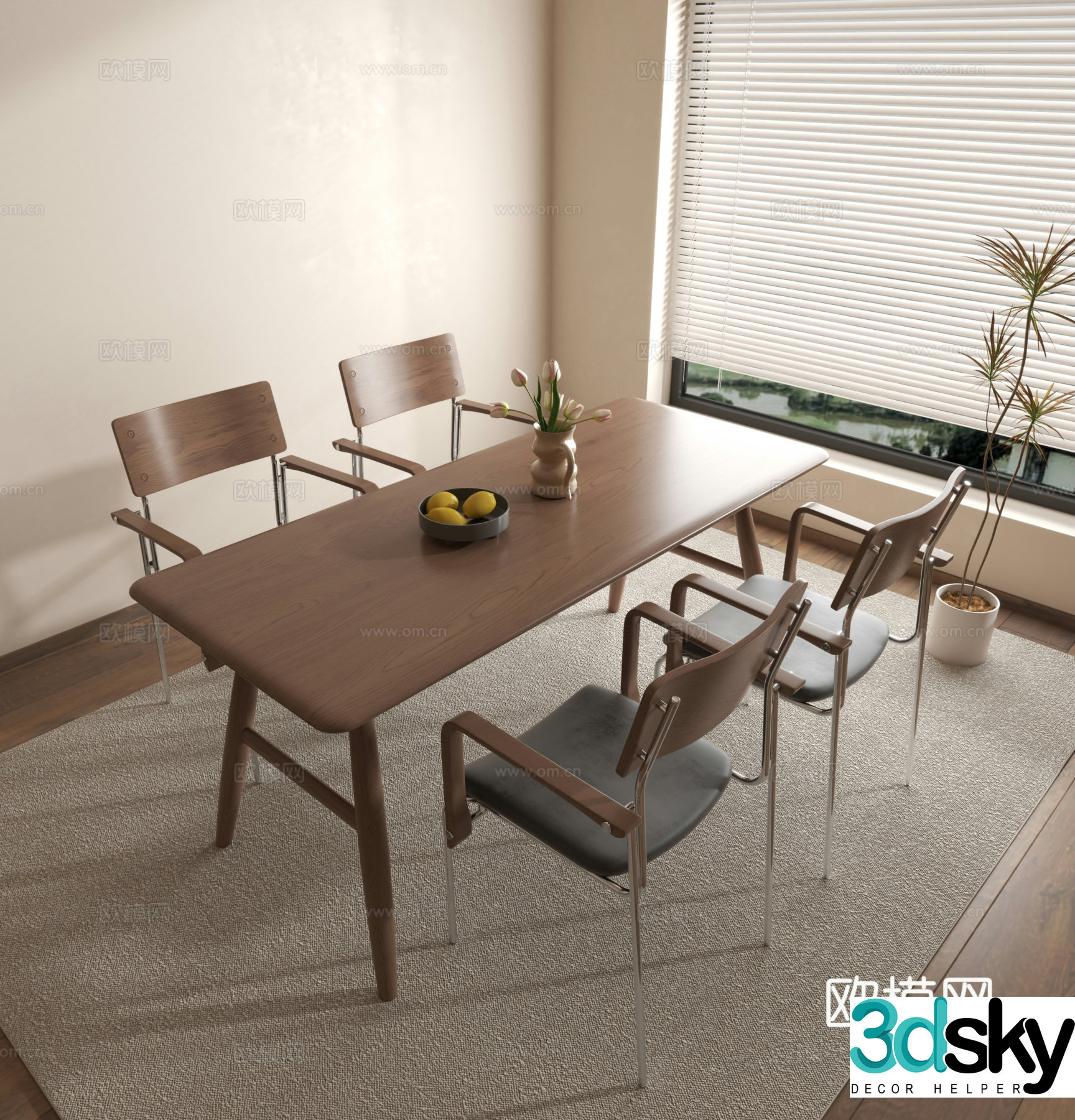 Modern dining table medieval dining table wabi-sabi dining table dining table chair 3d model