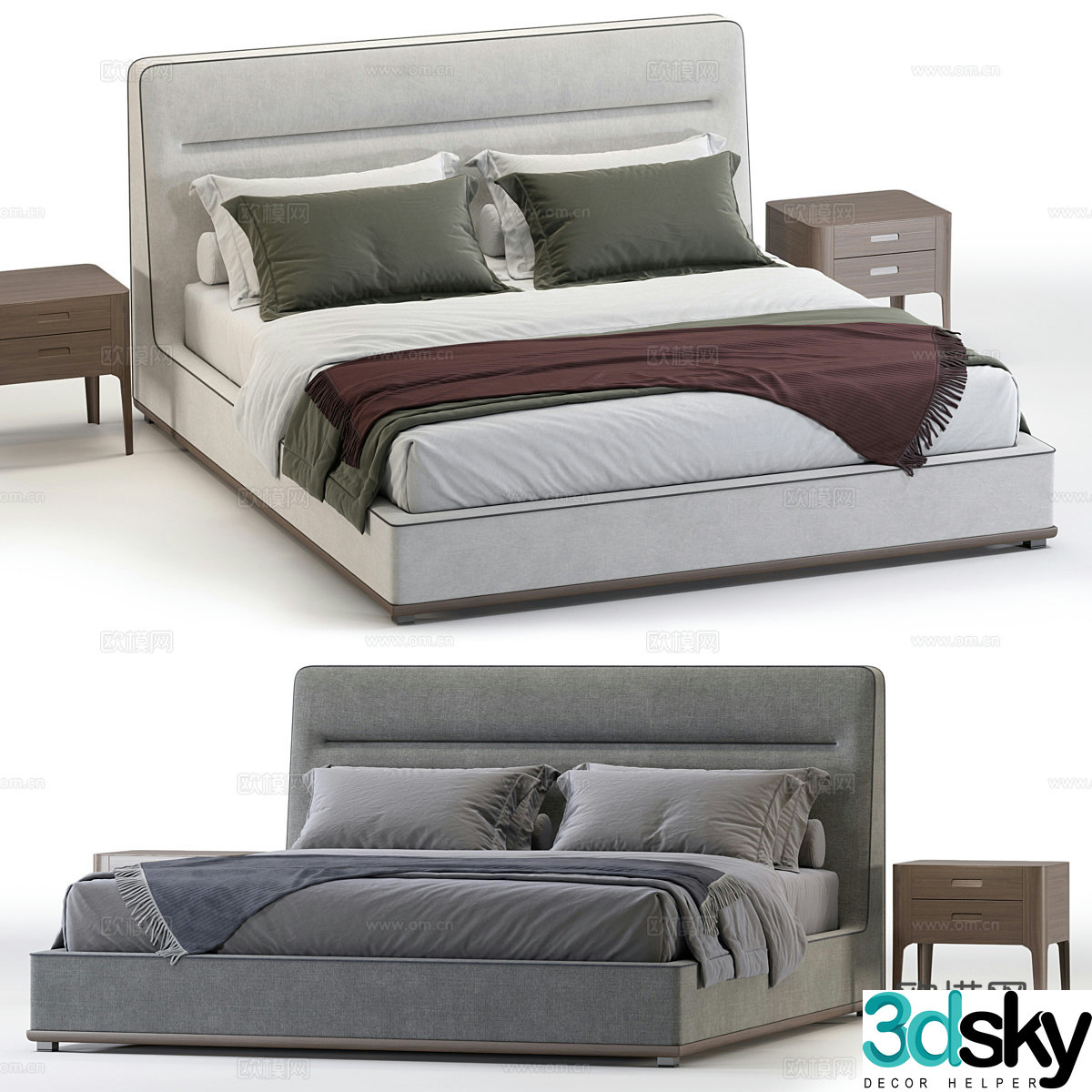 New Chinese Porada Kirk fabric double bed 3D model