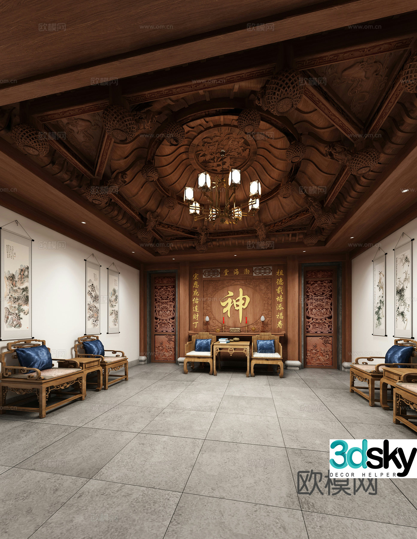 Chinese style courtyard gatehouse 3D model