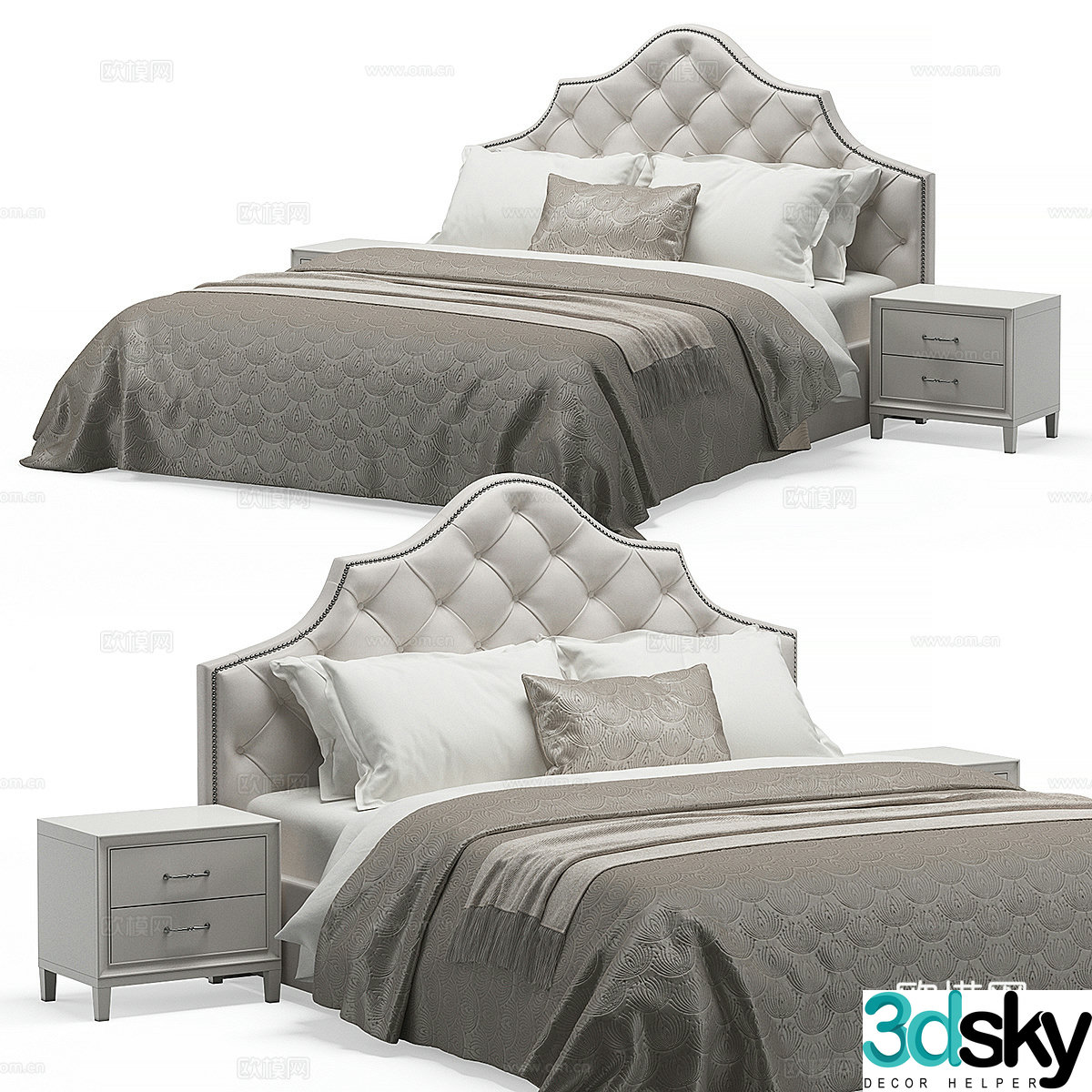 European and American fabric double bed 3D model
