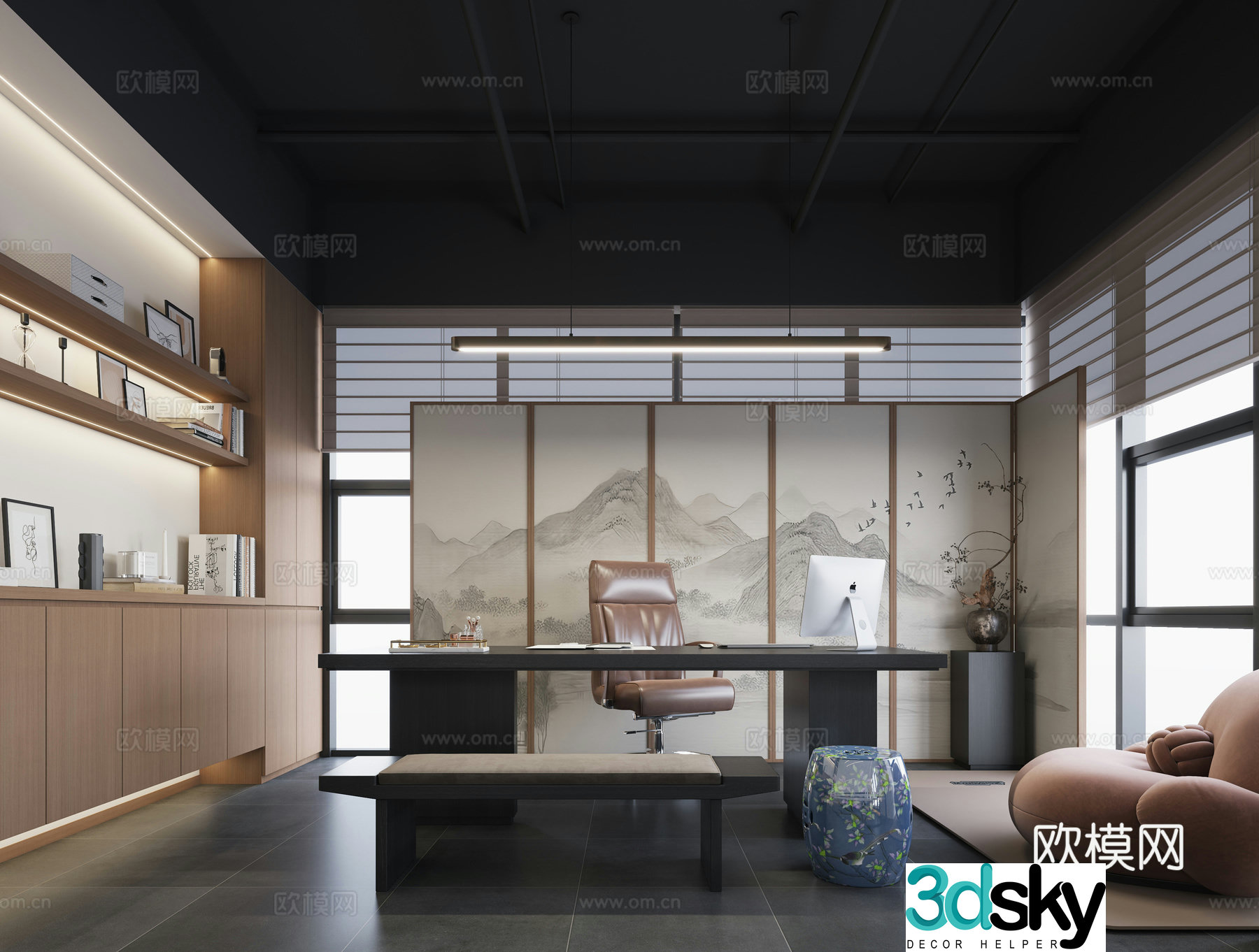 Modern Chinese style office New Chinese style office Song Dynasty style office Chinese style desk 3D model