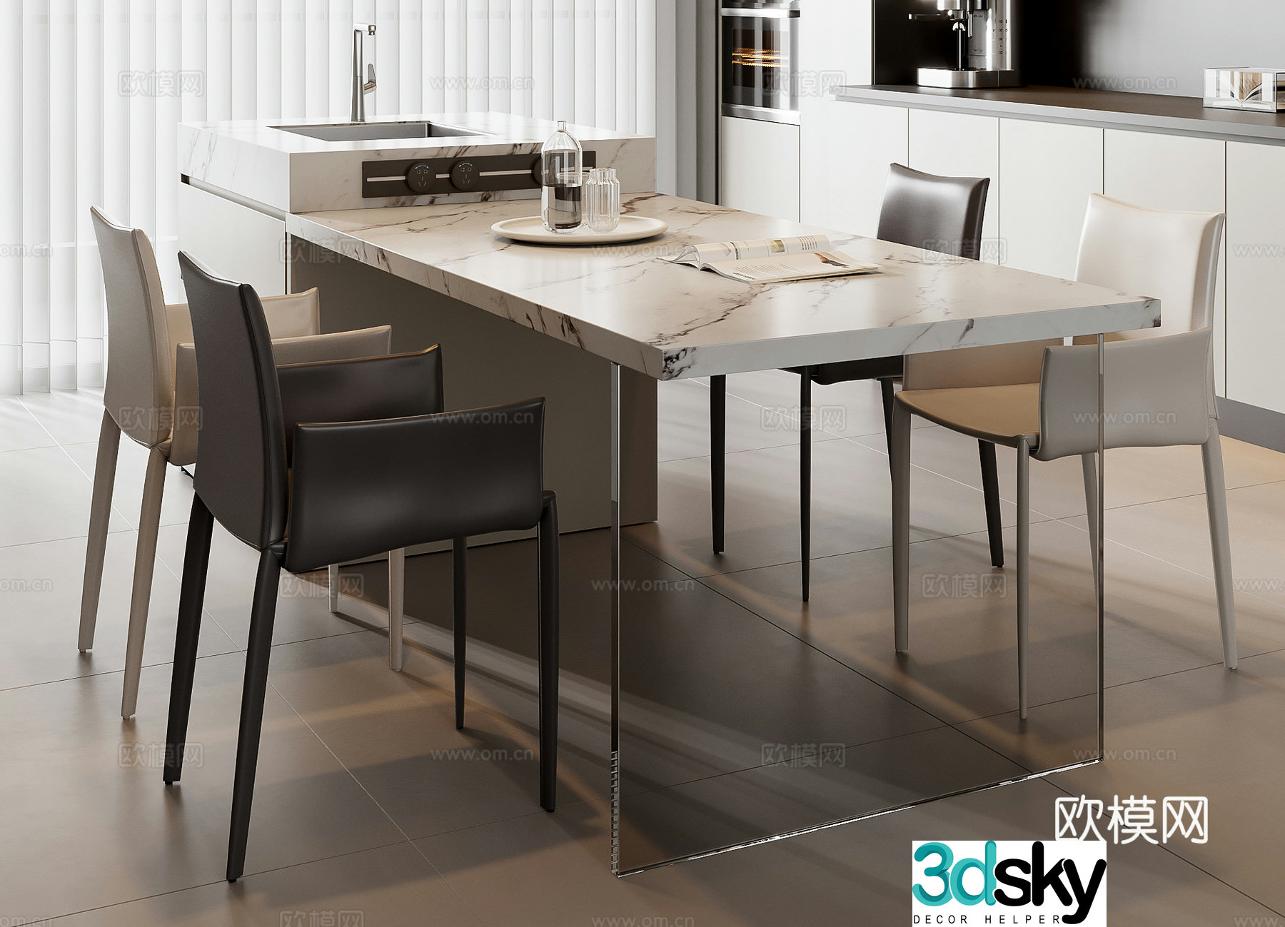 Modern dining table and chair combination 3D model